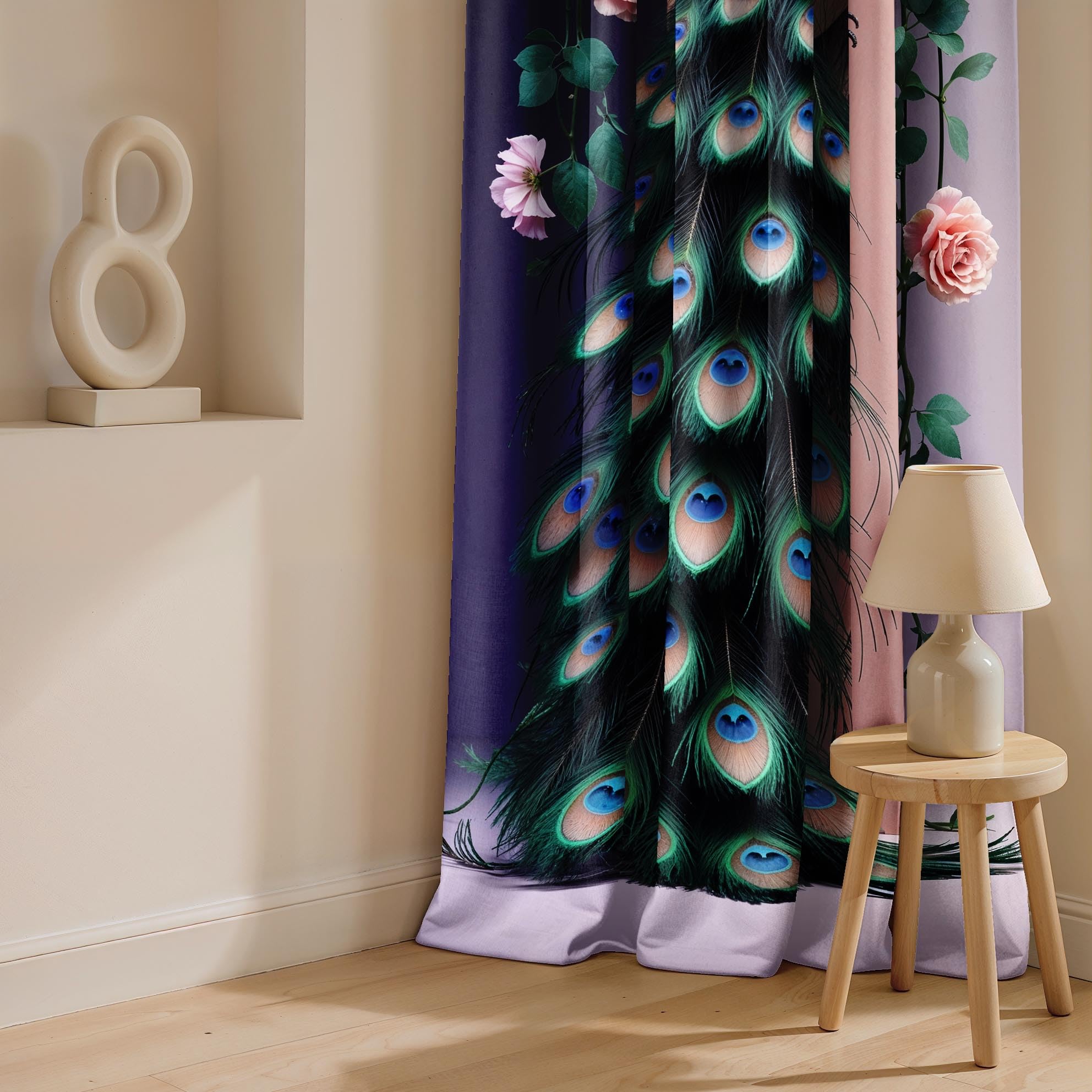 Ultimate Trends Digital Printed |Peacock Prints| Light Filtering Curtains For Windows & Doors | Multiple Styles & Colors | Set Of 2