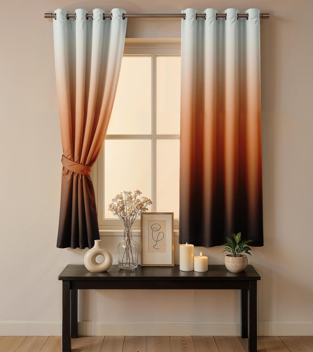 Ultimate Trends Room Darkening Ombre Curtain | Polyester Gradient | Room Doors and Window| 5 FEET Pack Of 2 ,Autumn Bronze