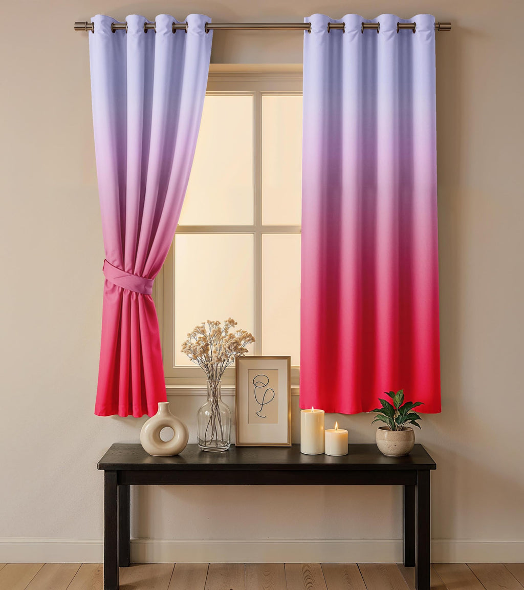 Ultimate Trends Room Darkening Ombre Curtain | Polyester Gradient | Room Doors and Window| 5 FEET Pack Of 2 ,Orchid Rose