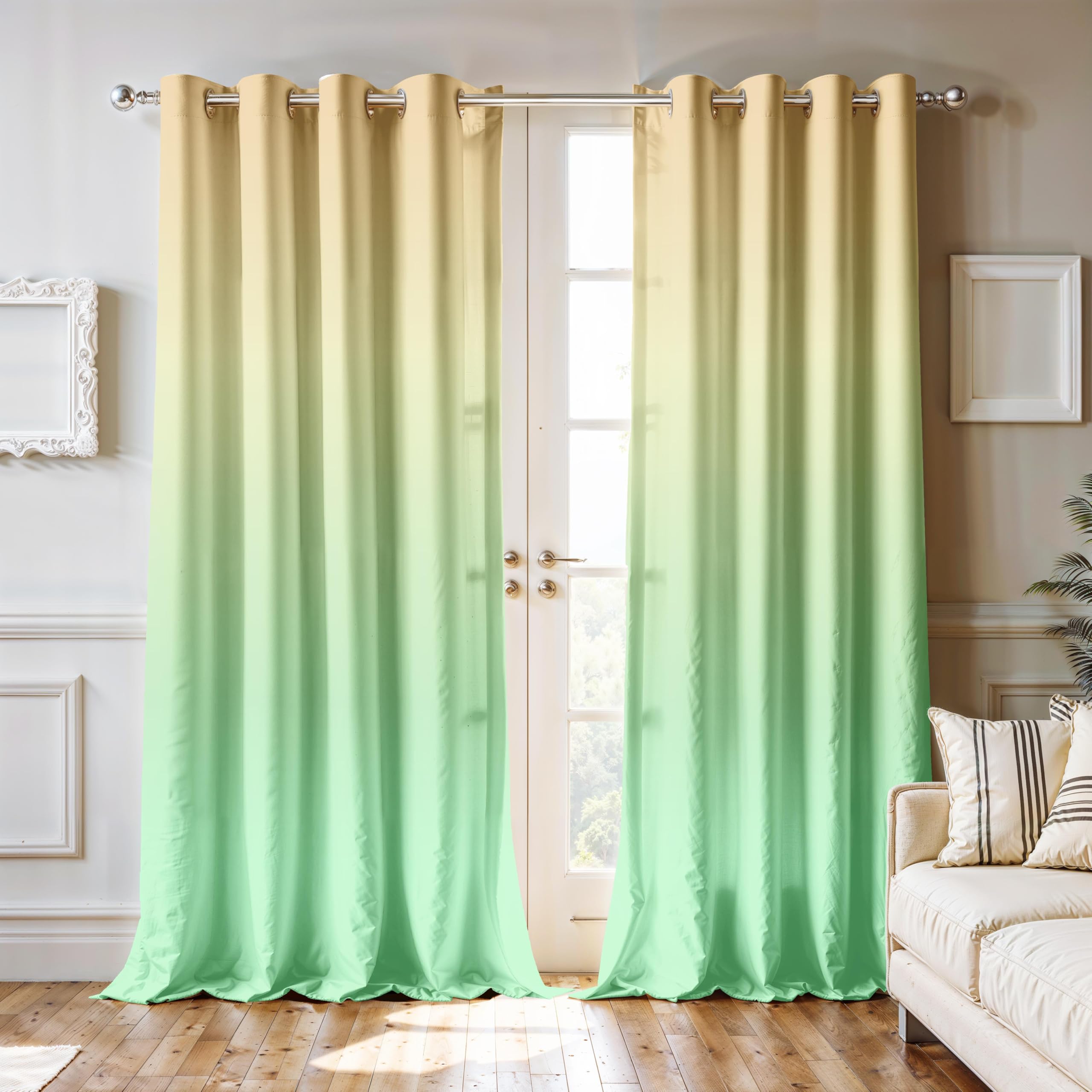 Ultimate Trends Room Darkening Ombre Curtain | Polyester Gradient | Room Doors and Window| 5 FEET Pack Of 2 ,Vanilla Mint