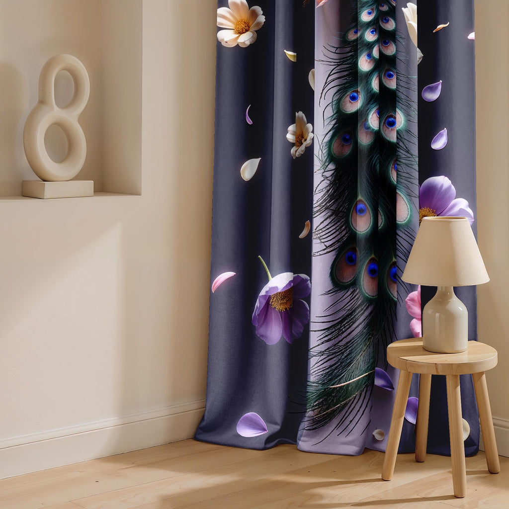 Ultimate Trends Digital Printed |Peacock Prints| Light Filtering Curtains For Windows & Doors | Multiple Styles & Colors | Set Of 2