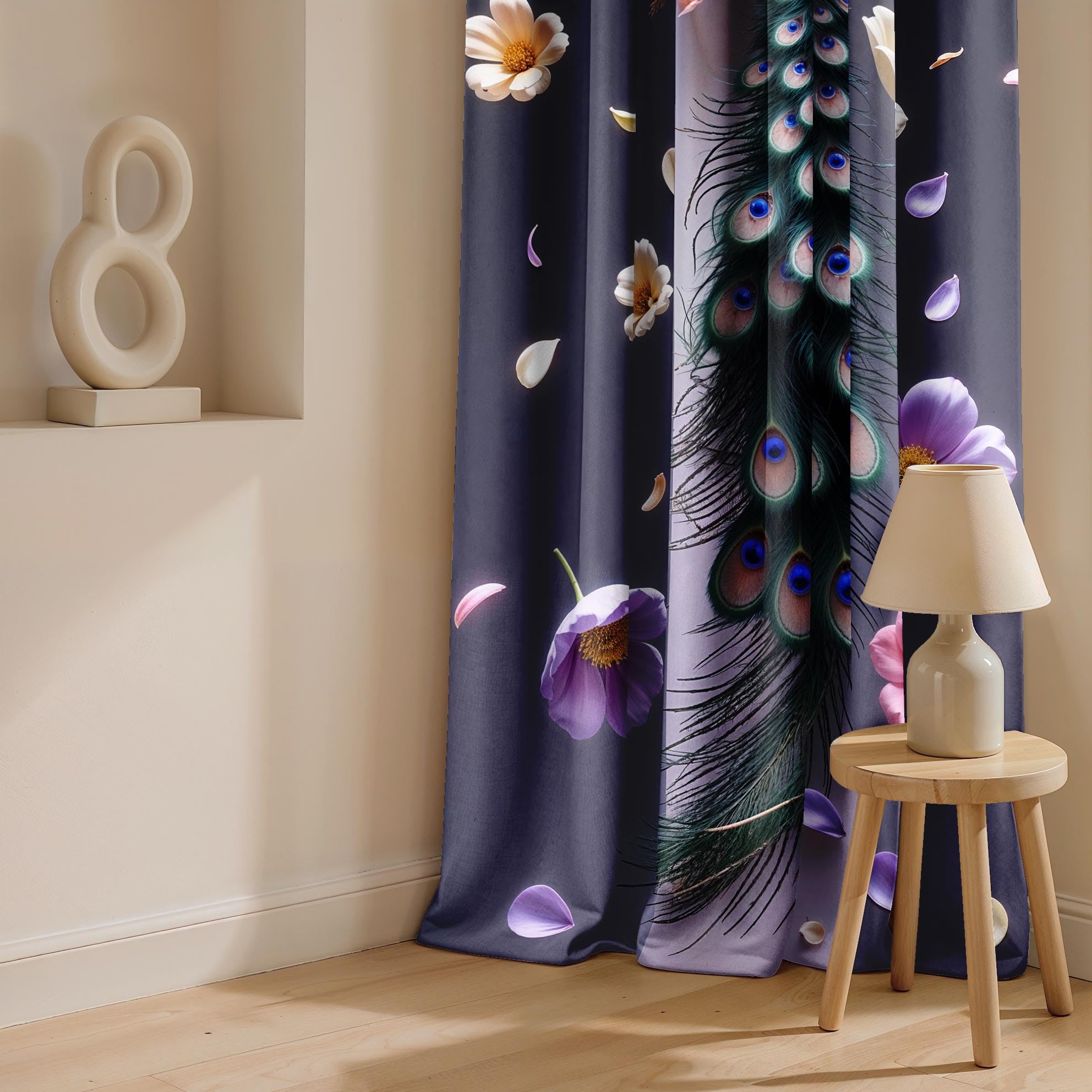 Ultimate Trends Digital Printed |Peacock Prints| Light Filtering Curtains For Windows & Doors | Multiple Styles & Colors | Set Of 2