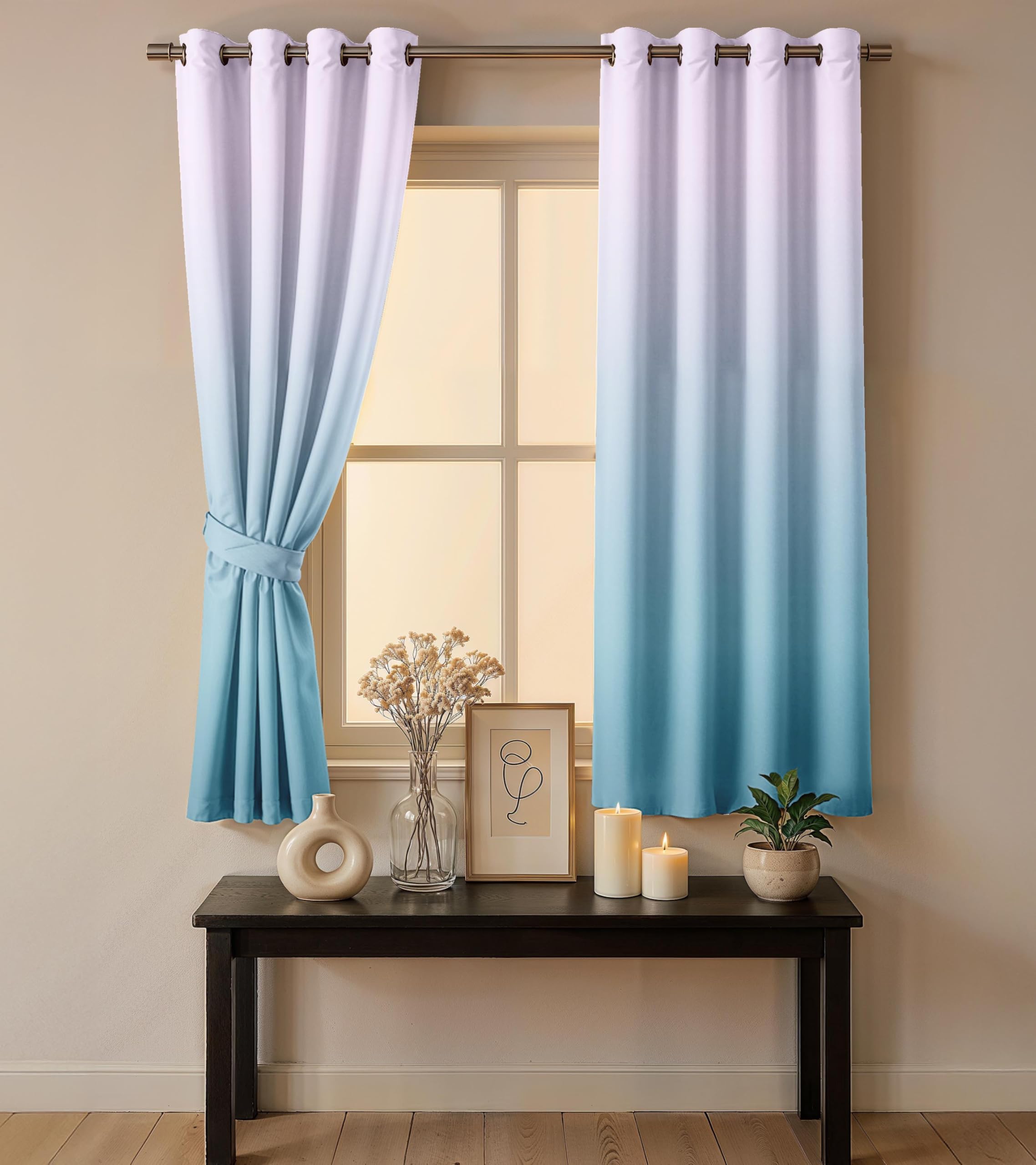 Ultimate Trends Room Darkening Ombre Curtain | Polyester Gradient | Room Doors and Window| 5 FEET Pack Of 2 ,Lilac Sky