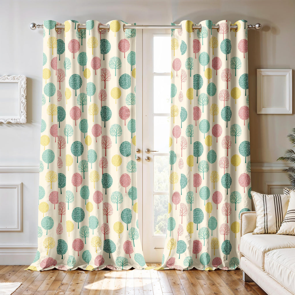Ultimate Trends Room Darkening Digital Printed Floral Geomatrical Prints Curtain ,Diamond Eyelets, Tie Back, Floral Geomatrical,Pack Of 2