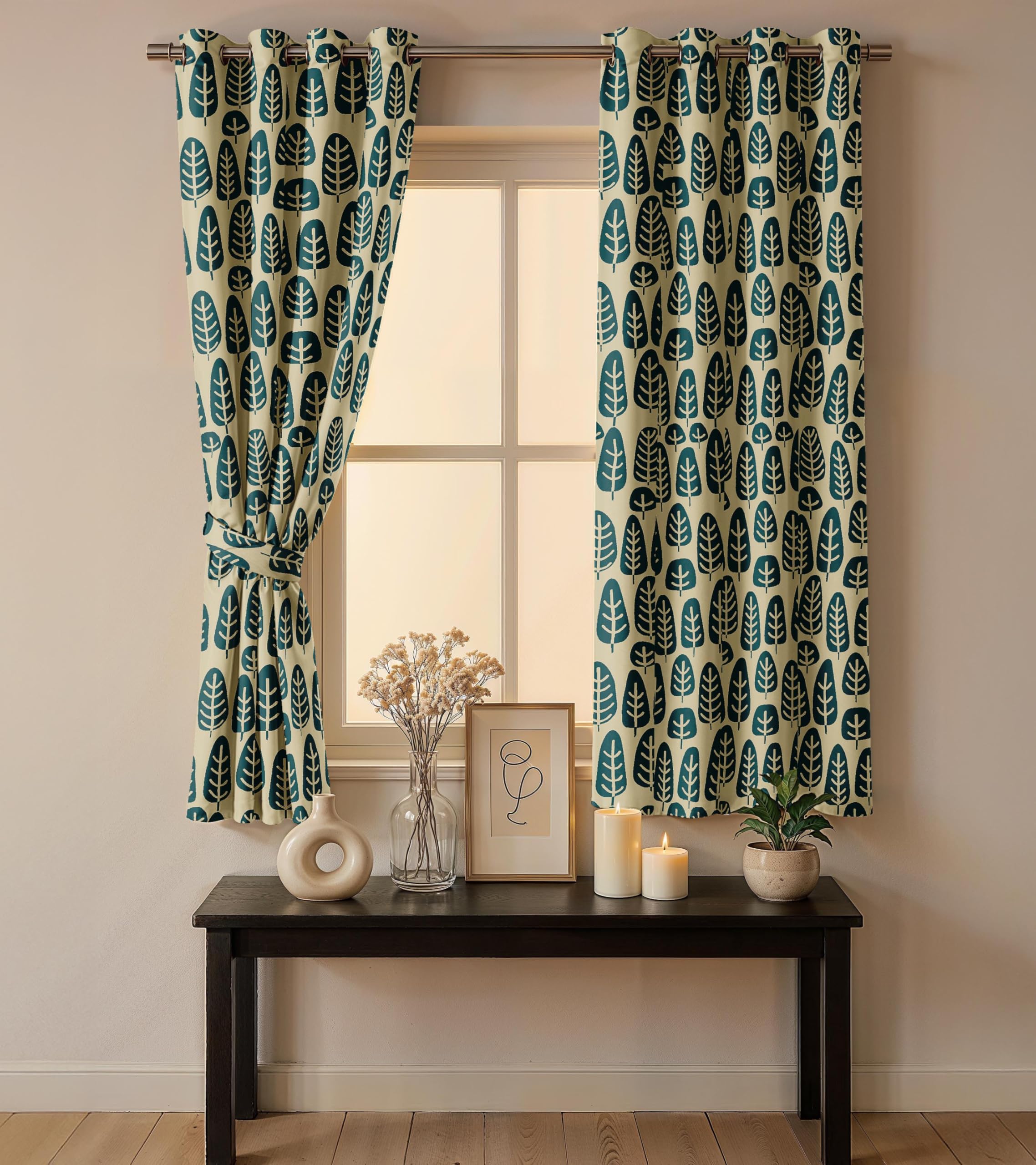 Ultimate Trends Room Darkening Digital Printed Floral Geomatrical Prints Curtain ,Diamond Eyelets, Tie Back, Floral Geomatrical,Pack Of 2