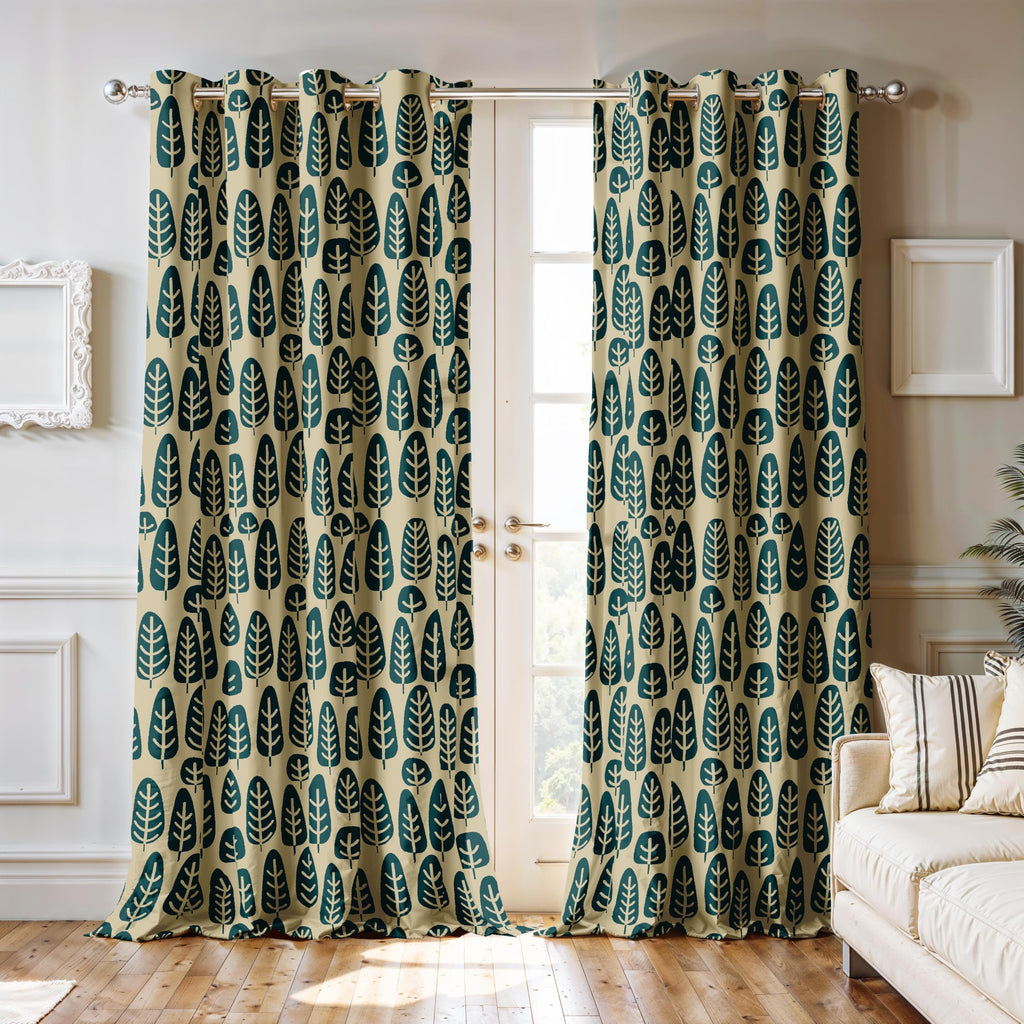 Ultimate Trends Room Darkening Digital Printed Floral Geomatrical Prints Curtain ,Diamond Eyelets, Tie Back, Floral Geomatrical,Pack Of 2