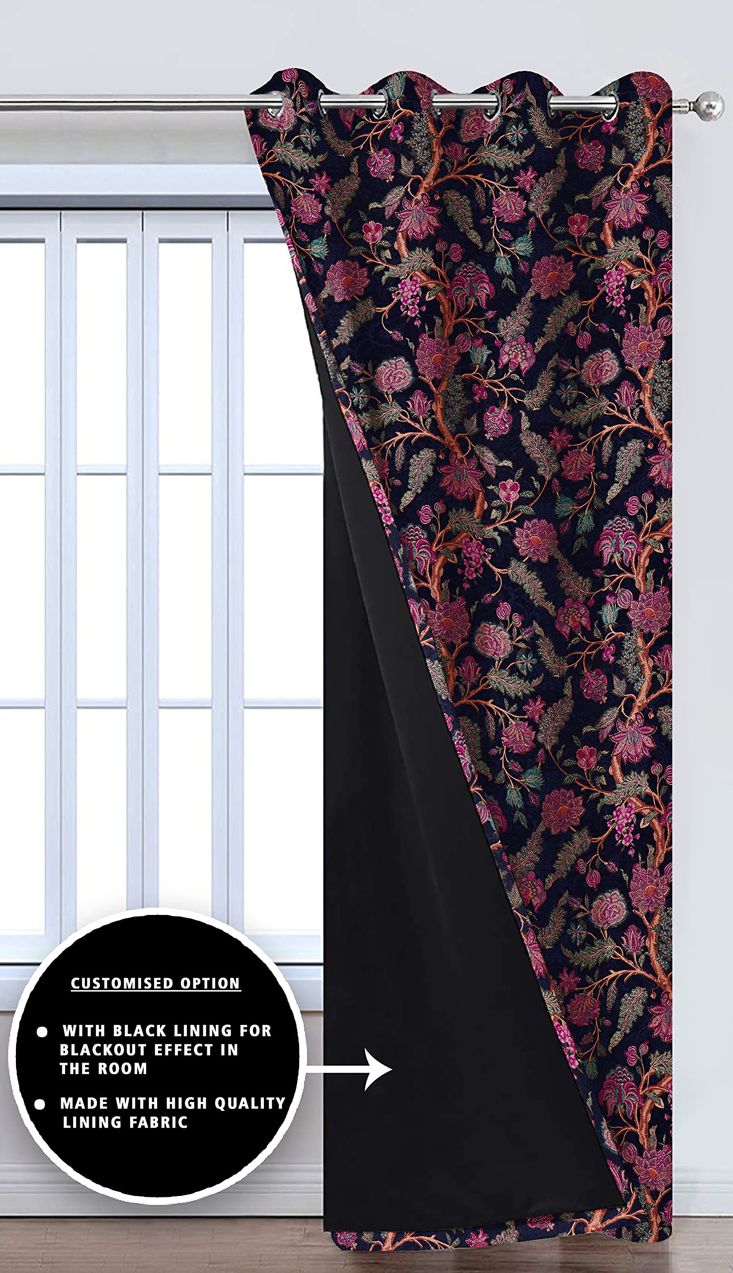 Digital Printed Blackout Curtains ,Diamonds Eyelets Tie Back For Window Room Doors , Heavy Quality Fabric Set Of 2