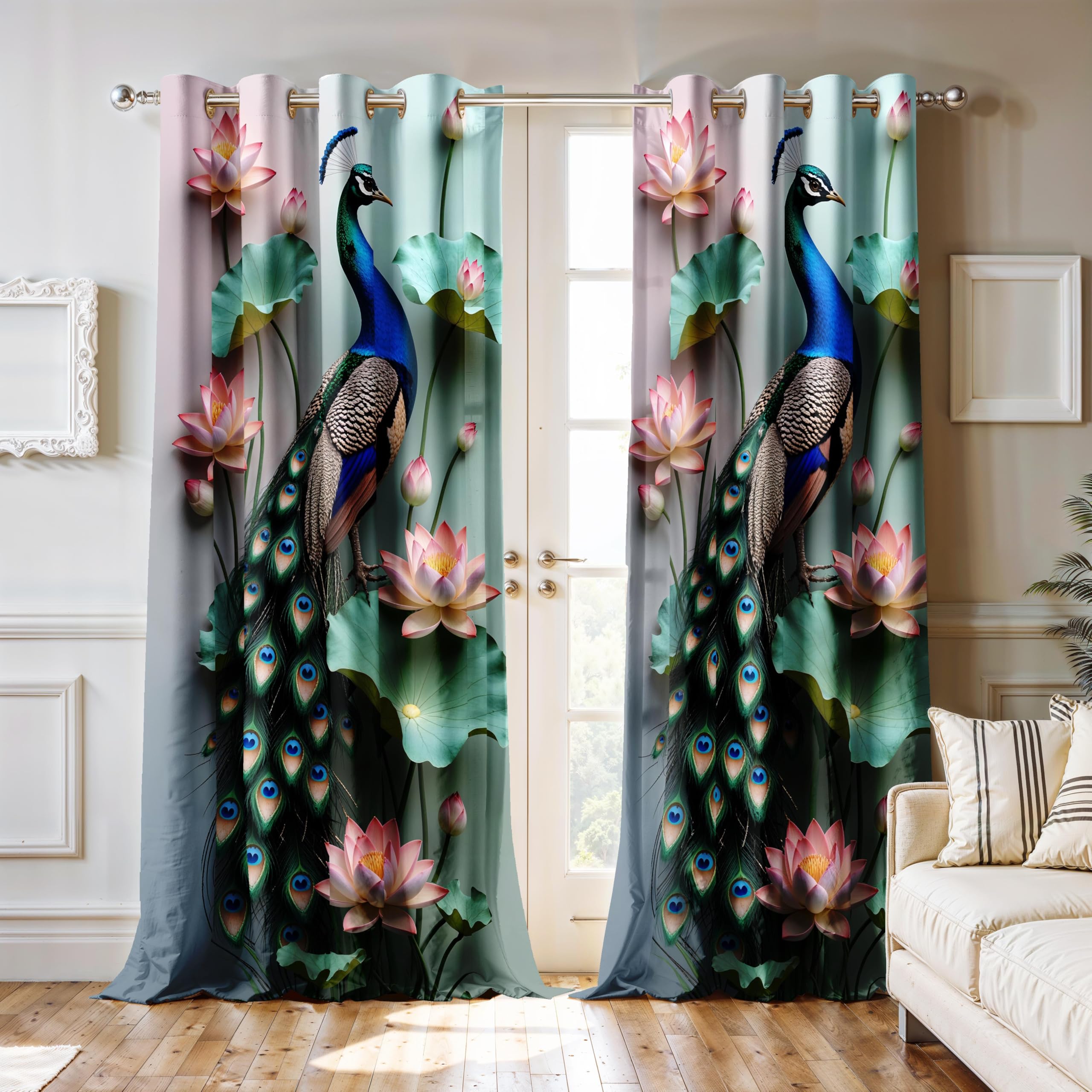 Ultimate Trends Digital Printed |Peacock Prints| Light Filtering Curtains For Windows & Doors | Multiple Styles & Colors | Set Of 2