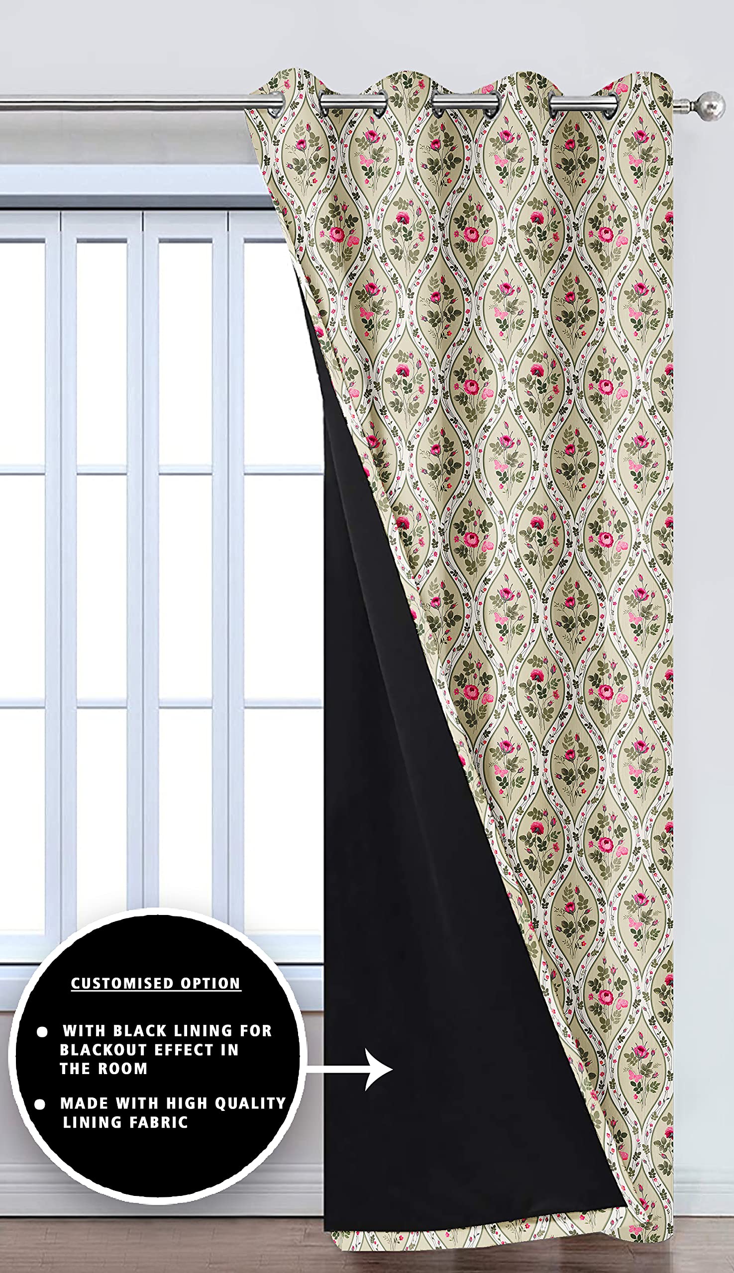 Digital Printed Blackout Curtains ,Diamonds Eyelets Tie Back For Window Room Doors , Heavy Quality Fabric Set Of 2