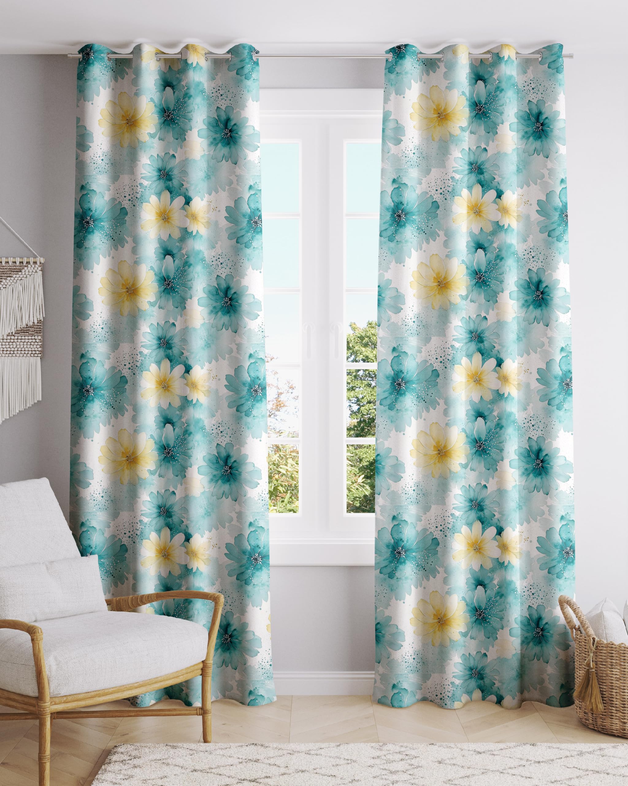 Digital Printed Blackout Curtains ,Diamonds Eyelets Tie Back For Window Room Doors , Heavy Quality Fabric Set Of 2