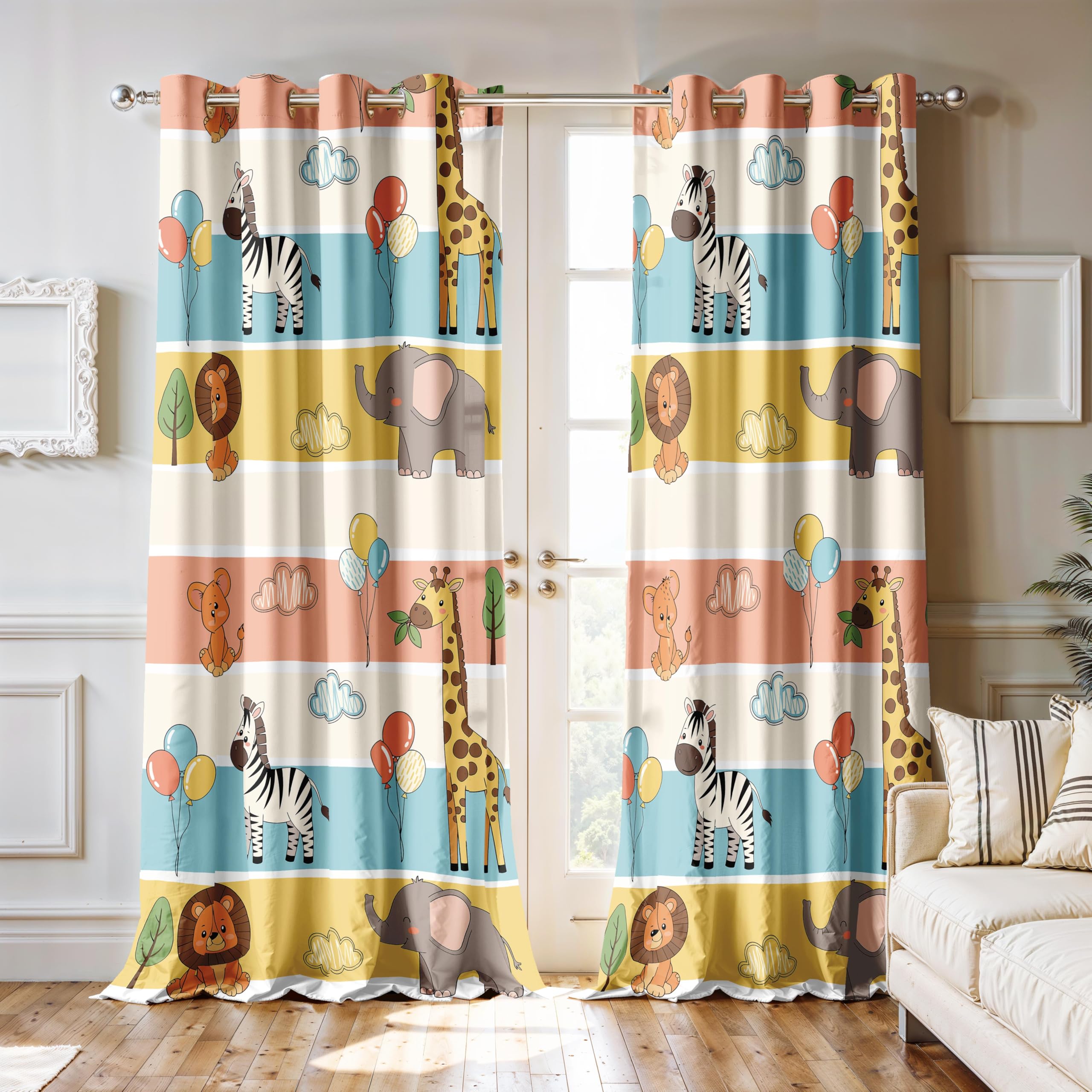 Ultimate Trends Light Filtering Kids Curtain | Fairy, Dragon Castle, Safari & Jungle Animal Prints | For kids Room Doors and Window | Pack Of 2