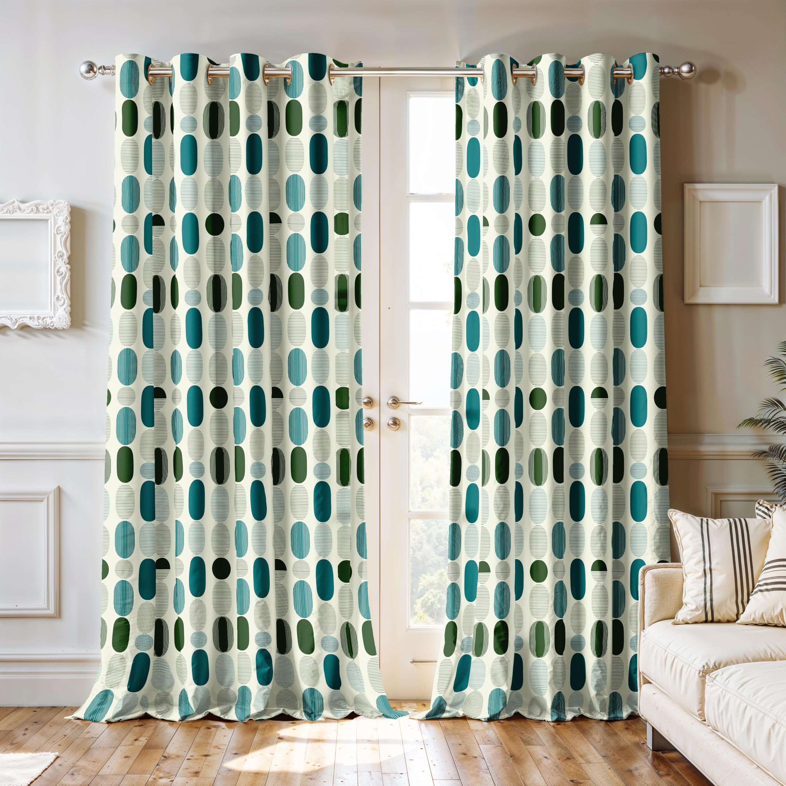 Ultimate Trends Room Darkening Digital Printed Floral Geomatrical Prints Curtain ,Diamond Eyelets, Tie Back, Floral Geomatrical,Pack Of 2