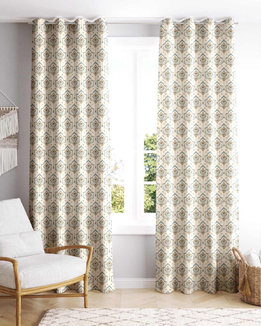 Digital Printed Blackout Curtains ,Diamonds Eyelets Tie Back For Window Room Doors , Heavy Quality Fabric Set Of 2
