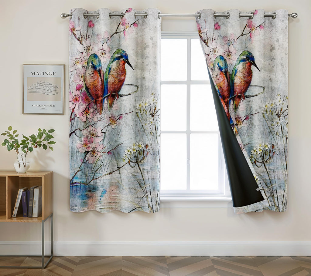 Digital Printed Blackout Curtains ,Diamonds Eyelets Tie Back For Window Room Doors , Heavy Quality Fabric Set Of 2
