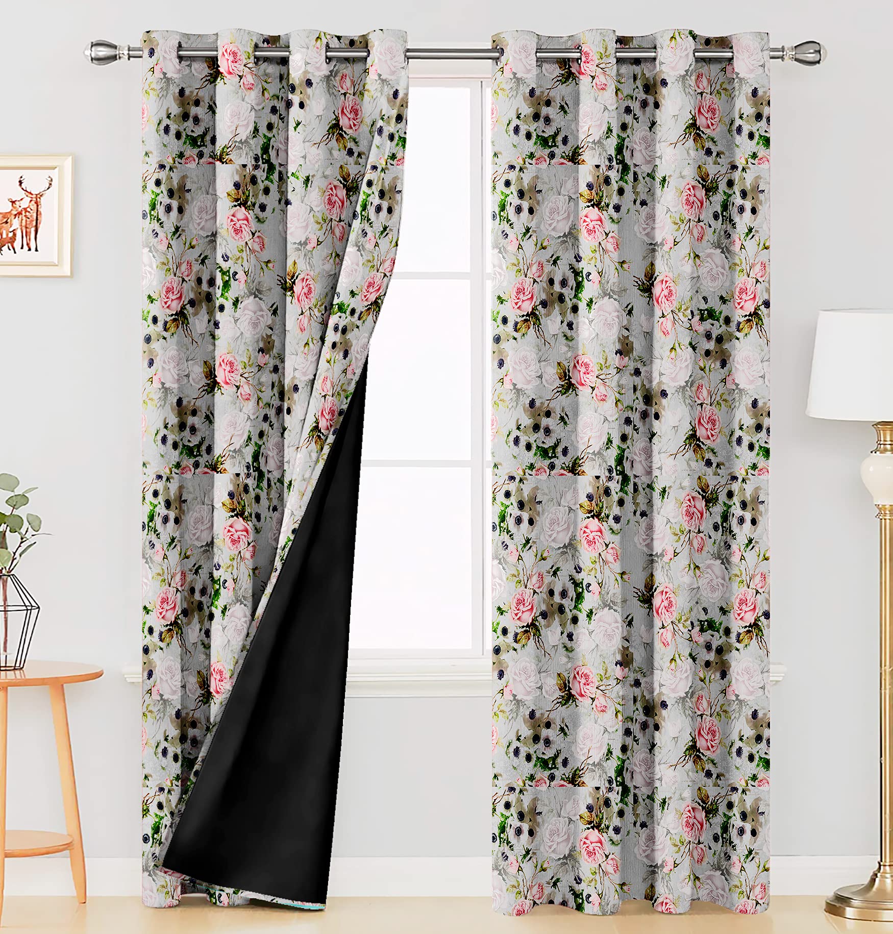 Digital Printed Blackout Curtains ,Diamonds Eyelets Tie Back For Window Room Doors , Heavy Quality Fabric Set Of 2
