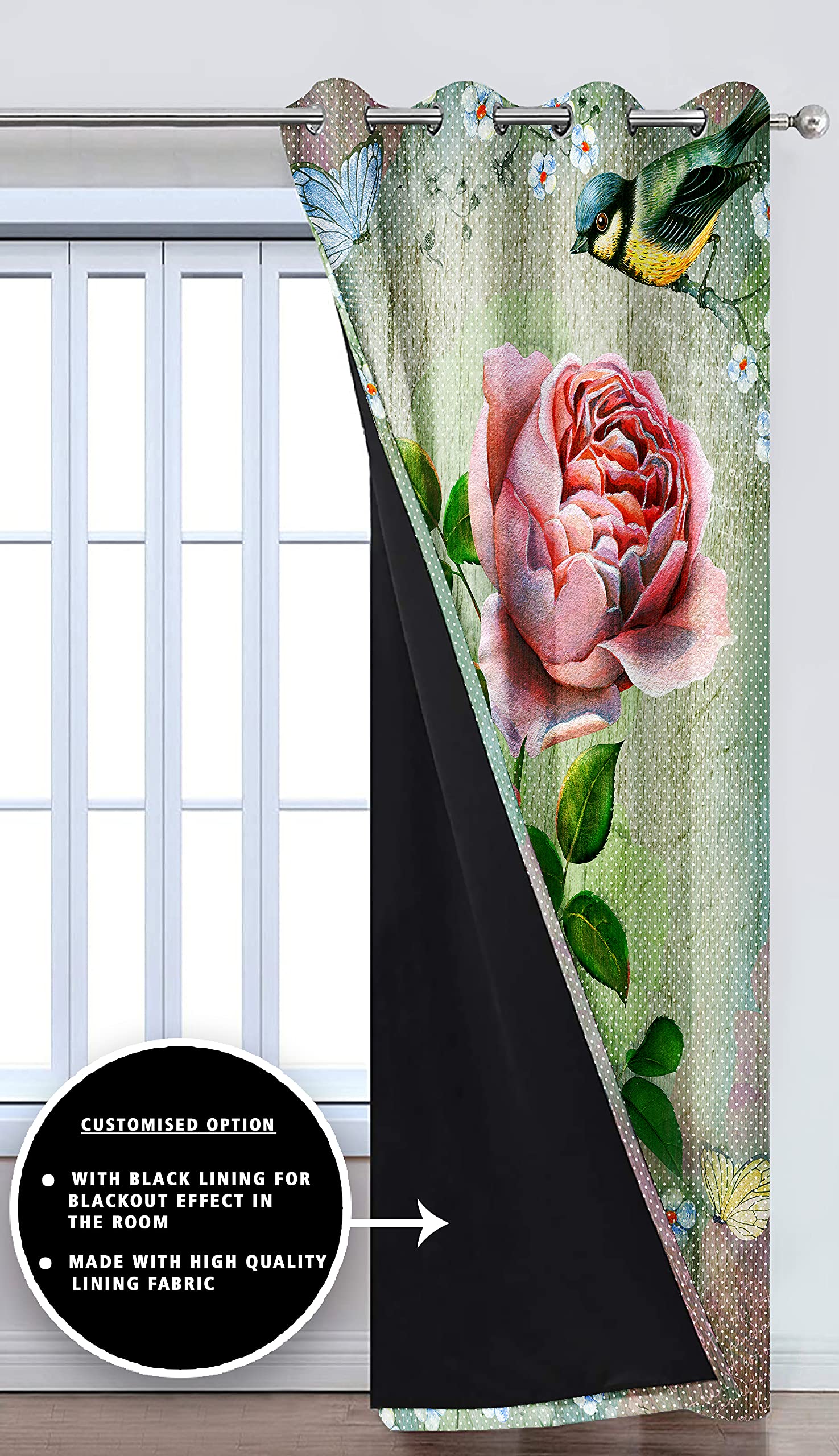 Digital Printed Blackout Curtains ,Diamonds Eyelets Tie Back For Window Room Doors , Heavy Quality Fabric Set Of 2