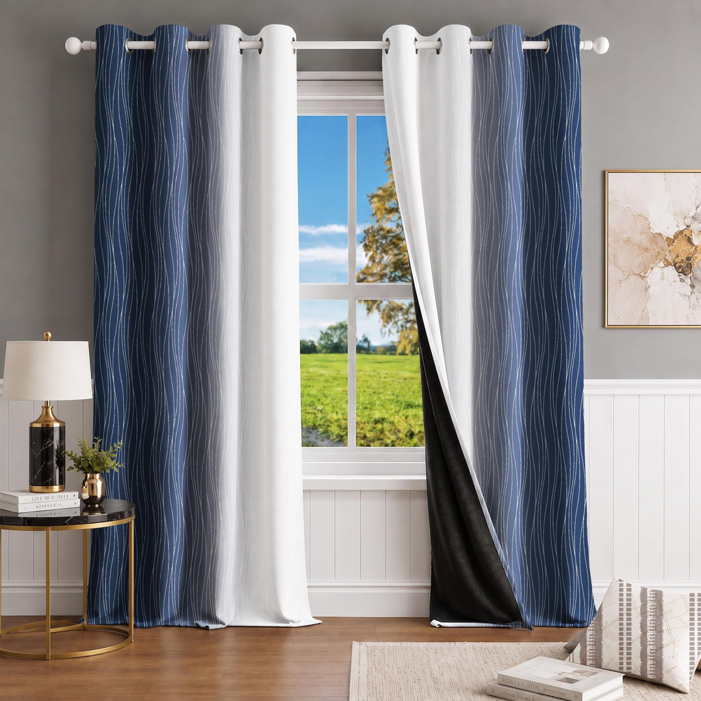 Ultimate Trends Ombre Blackout Curtains for Bedroom Room Darkening Curtains for Living Room,Energy Saving,Thermal Insulated Grommet Window Drapes, Navi Blue And Greyish White , 5 FEET ,2 Panels