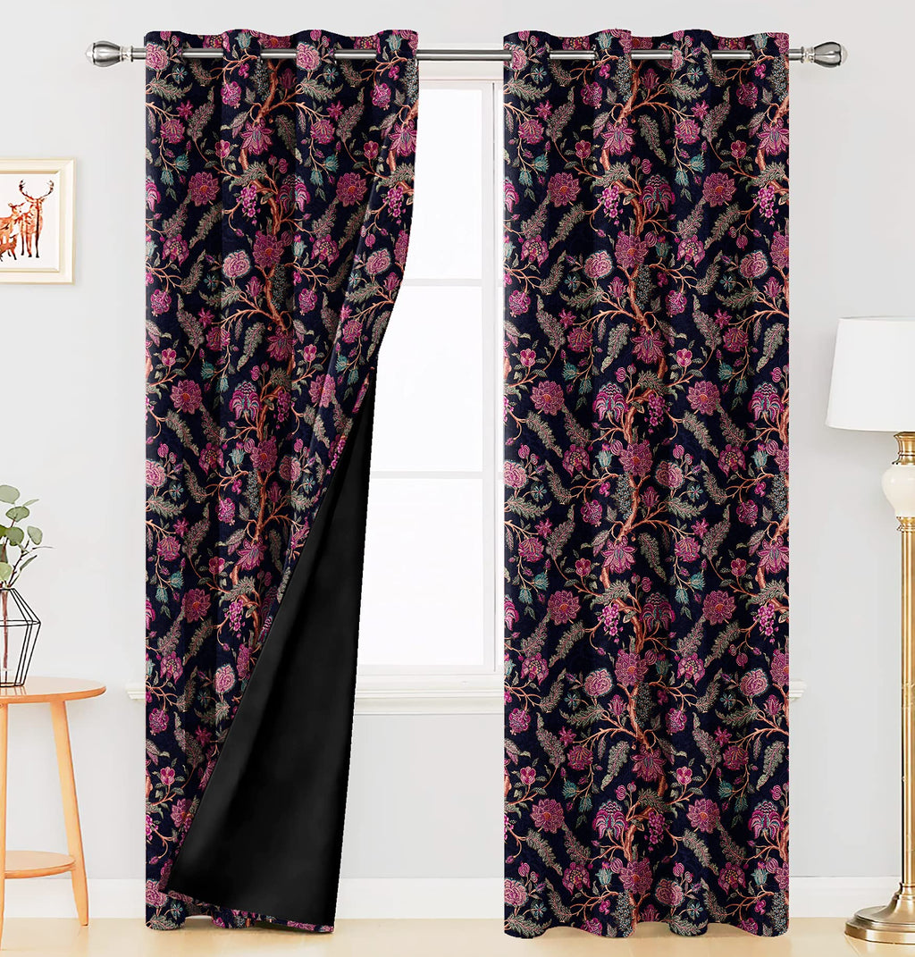 Digital Printed Blackout Curtains ,Diamonds Eyelets Tie Back For Window Room Doors , Heavy Quality Fabric Set Of 2