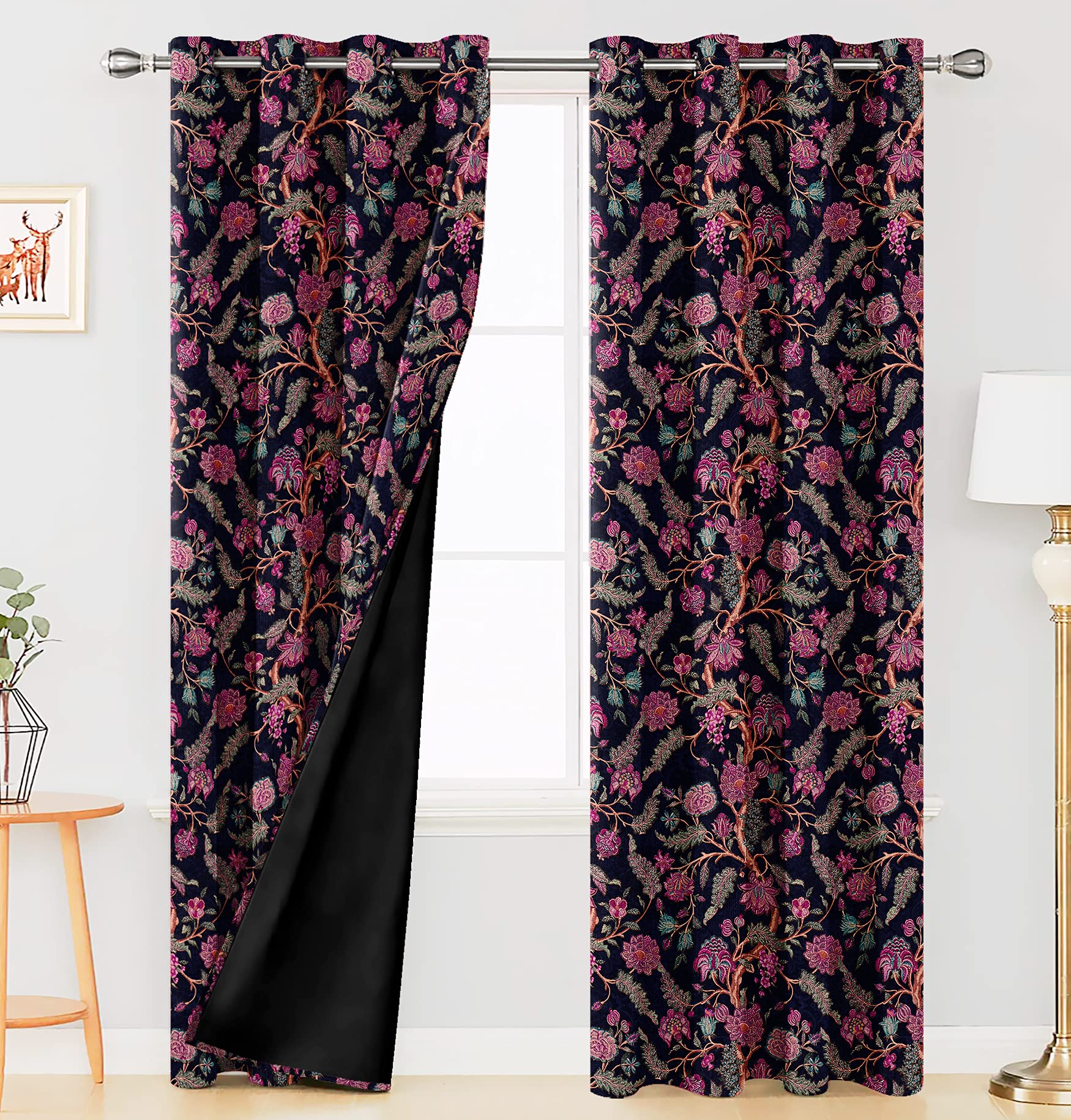Digital Printed Blackout Curtains ,Diamonds Eyelets Tie Back For Window Room Doors , Heavy Quality Fabric Set Of 2