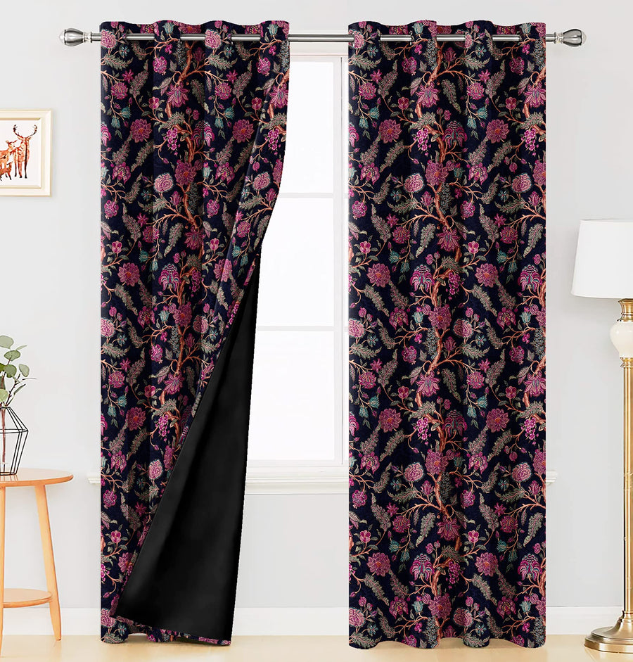 Digital Printed Blackout Curtains ,Diamonds Eyelets Tie Back For Window Room Doors , Heavy Quality Fabric Set Of 2