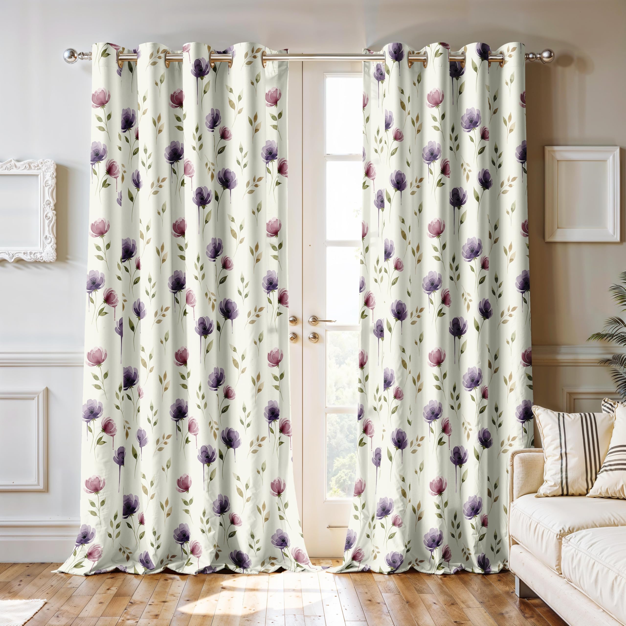 Ultimate Trends Room Darkening Digital Printed Floral Geomatrical Prints Curtain ,Diamond Eyelets, Tie Back, Floral Geomatrical,Pack Of 2