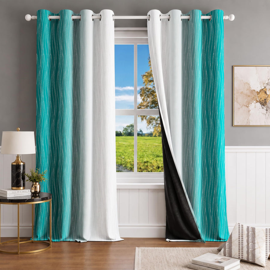 Ultimate Trends Ombre Blackout Curtains for Bedroom Room Darkening Curtains for Living Room,Energy Saving,Thermal Insulated Grommet Window Drapes, Teal And Greyish White , 5 FEET ,2 Panels