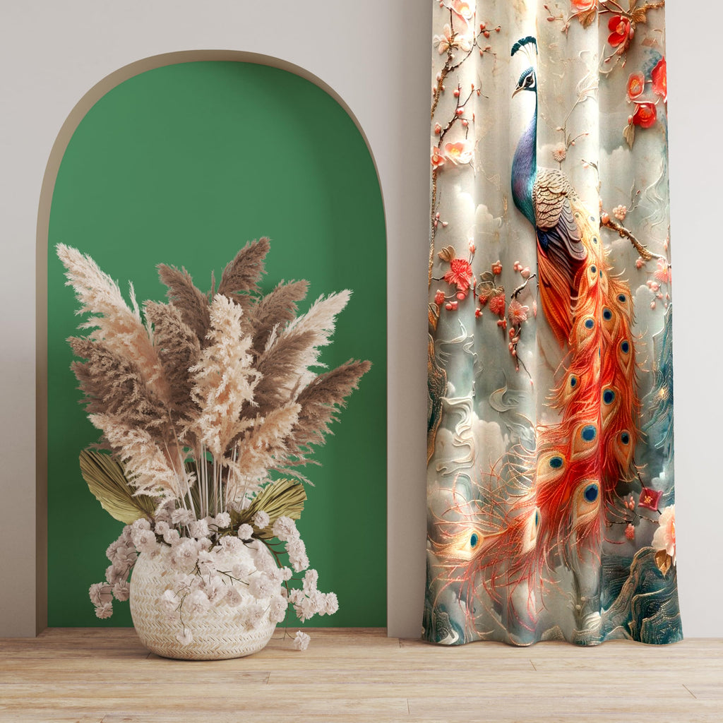 Ultimate Trends Digital Printed |Peacock Prints| Light Filtering Curtains For Windows & Doors | Multiple Styles & Colors | Set Of 2