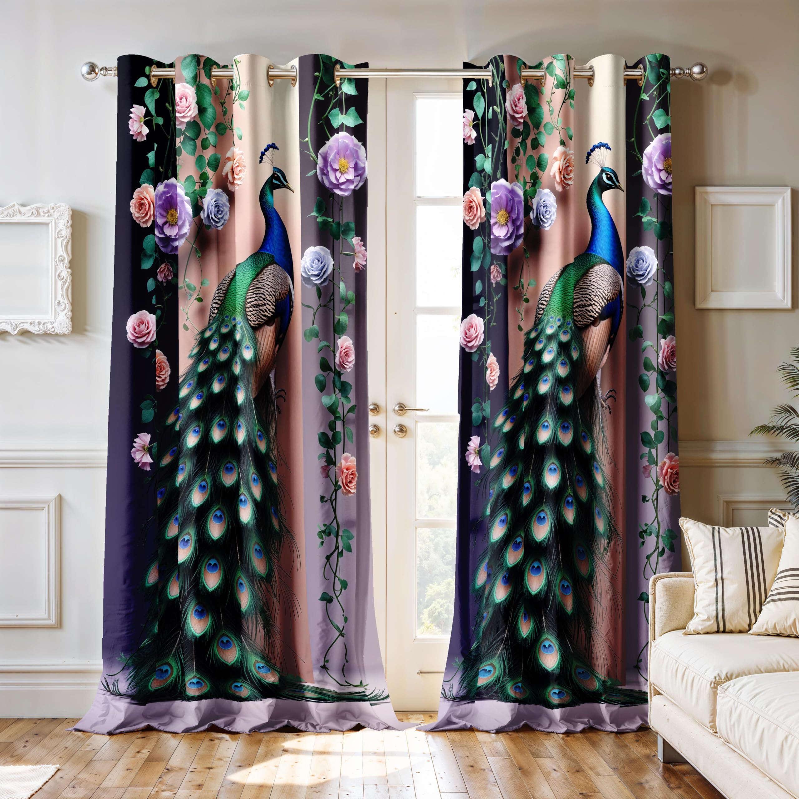Ultimate Trends Digital Printed |Peacock Prints| Light Filtering Curtains For Windows & Doors | Multiple Styles & Colors | Set Of 2