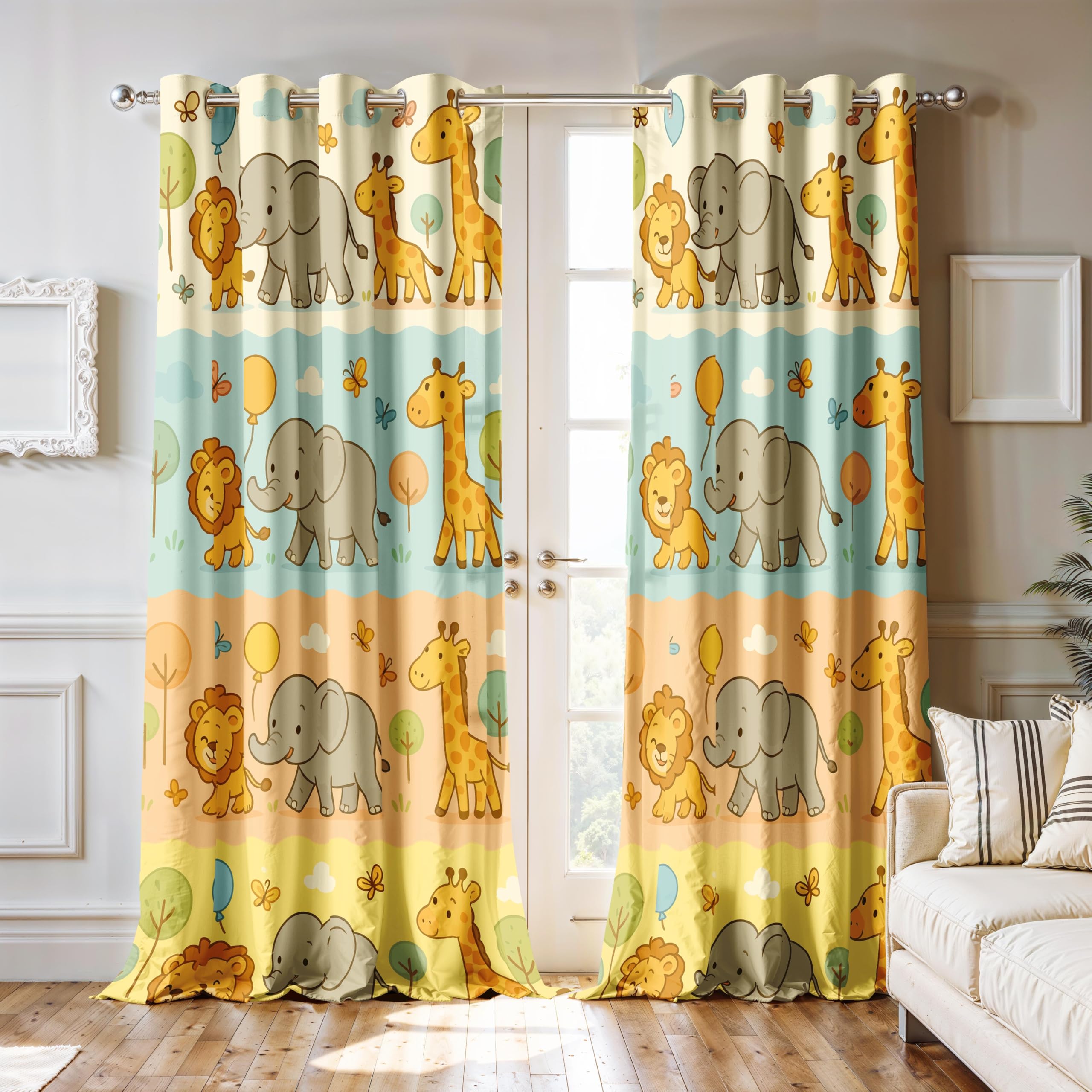 Ultimate Trends Light Filtering Kids Curtain | Fairy, Dragon Castle, Safari & Jungle Animal Prints | For kids Room Doors and Window | Pack Of 2