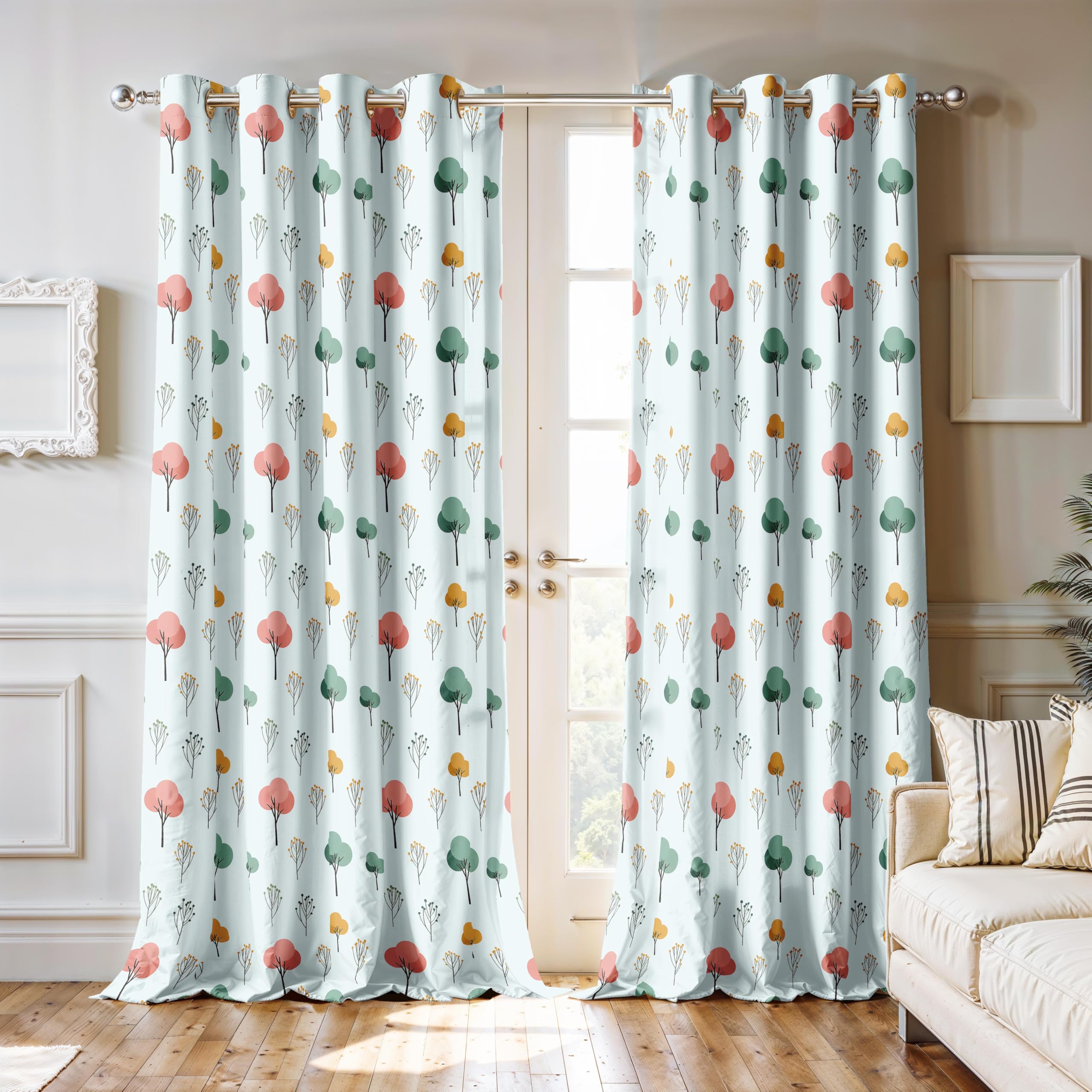 Ultimate Trends Room Darkening Digital Printed Floral Geomatrical Prints Curtain ,Diamond Eyelets, Tie Back, Floral Geomatrical,Pack Of 2