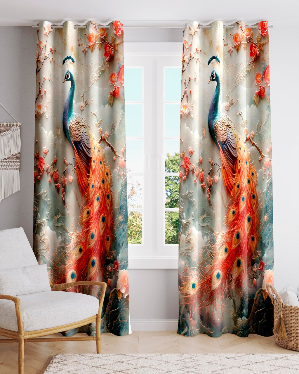 Ultimate Trends Digital Printed |Peacock Prints| Light Filtering Curtains For Windows & Doors | Multiple Styles & Colors | Set Of 2