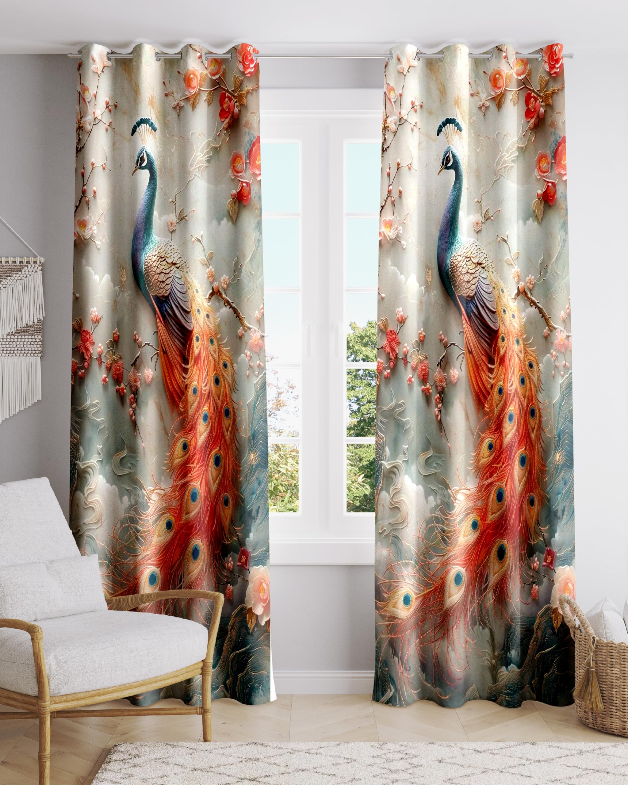 Ultimate Trends Digital Printed |Peacock Prints| Light Filtering Curtains For Windows & Doors | Multiple Styles & Colors | Set Of 2