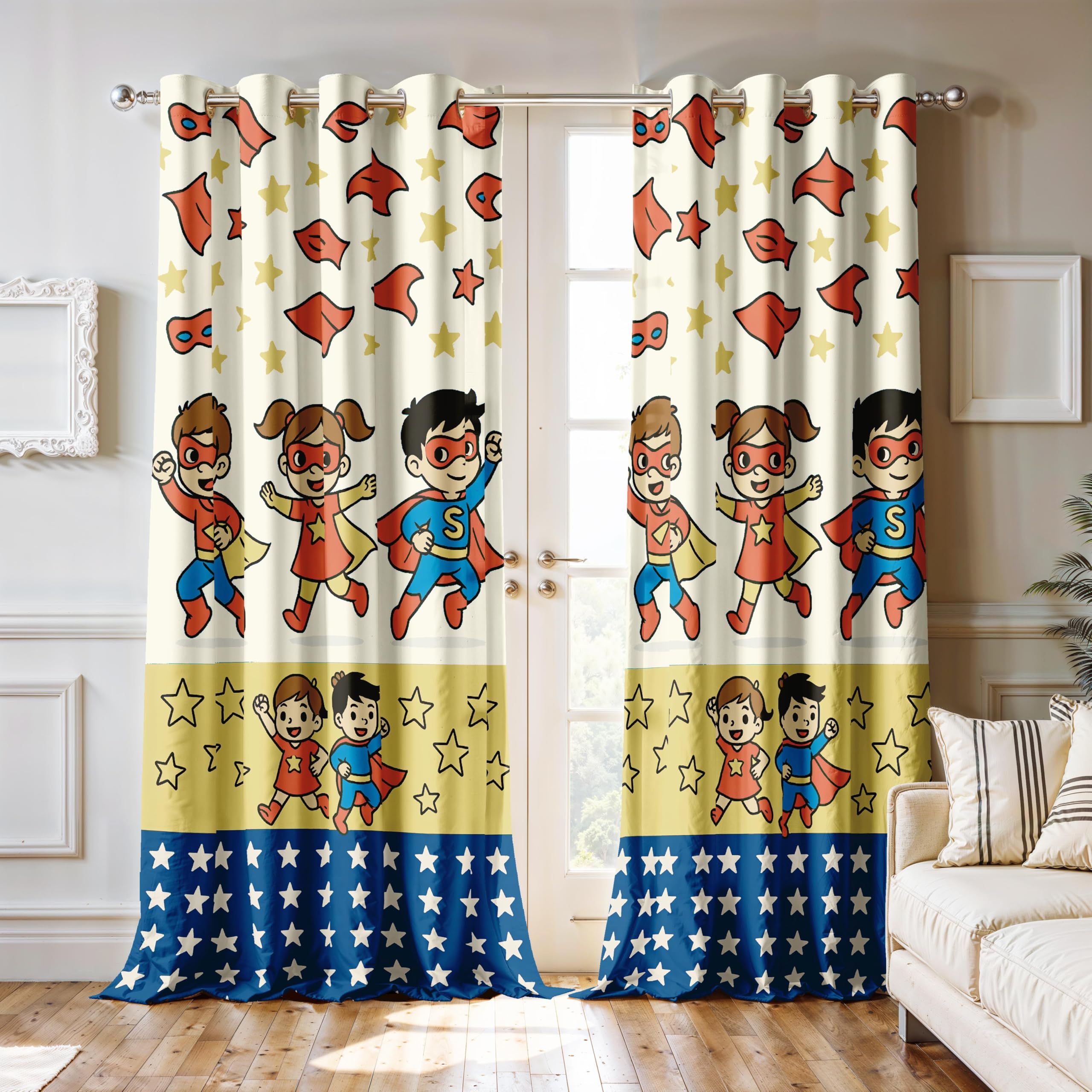 Ultimate Trends Light Filtering Kids Curtain | Fairy, Dragon Castle, Safari & Jungle Animal Prints | For kids Room Doors and Window | Pack Of 2