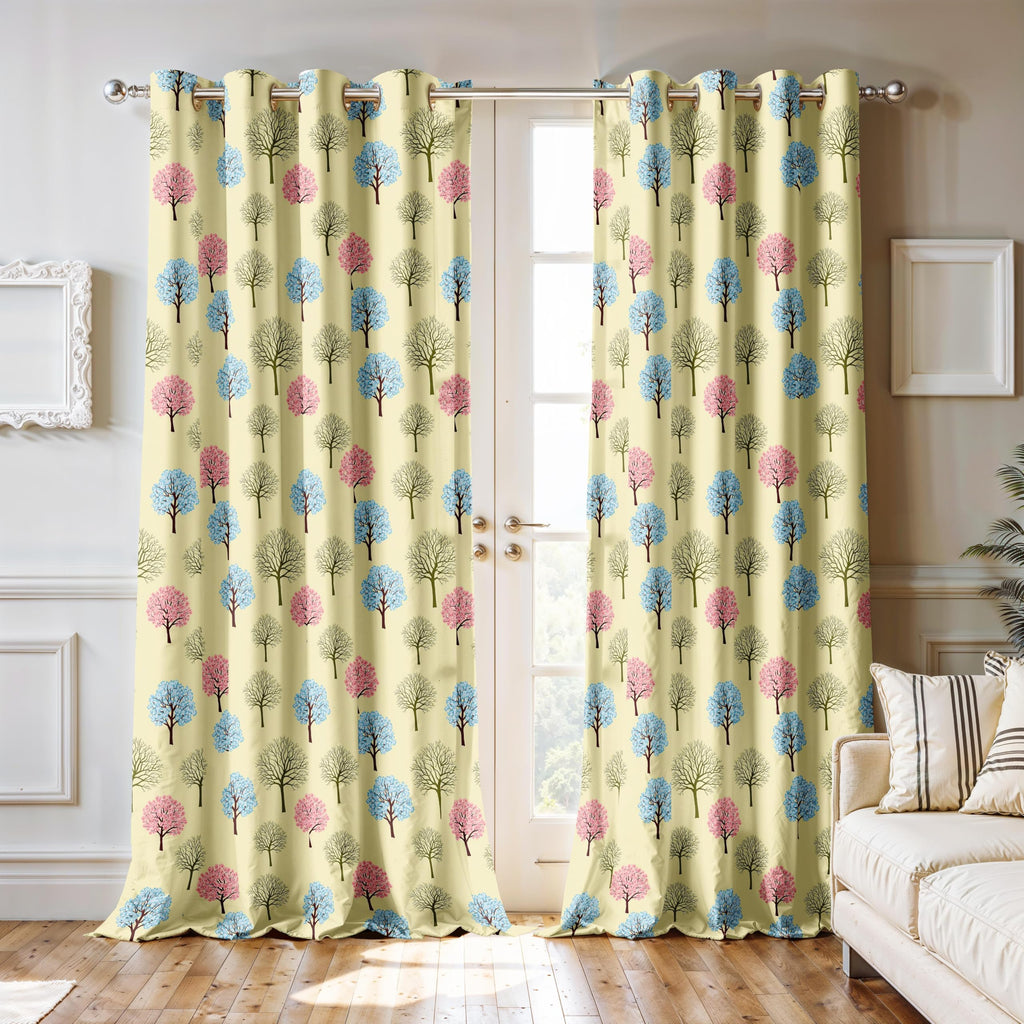 Ultimate Trends Room Darkening Digital Printed Floral Geomatrical Prints Curtain ,Diamond Eyelets, Tie Back, Floral Geomatrical,Pack Of 2