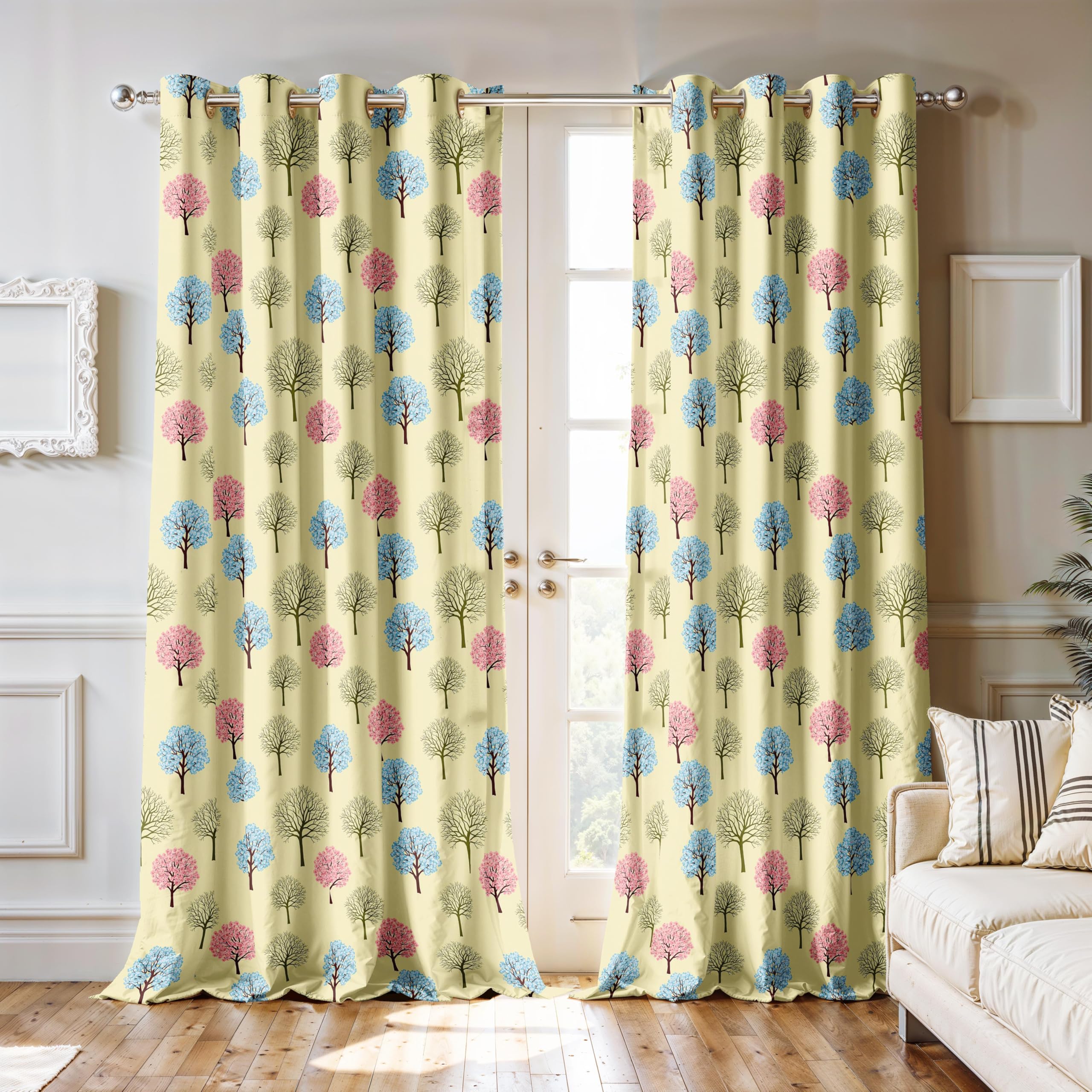 Ultimate Trends Room Darkening Digital Printed Floral Geomatrical Prints Curtain ,Diamond Eyelets, Tie Back, Floral Geomatrical,Pack Of 2