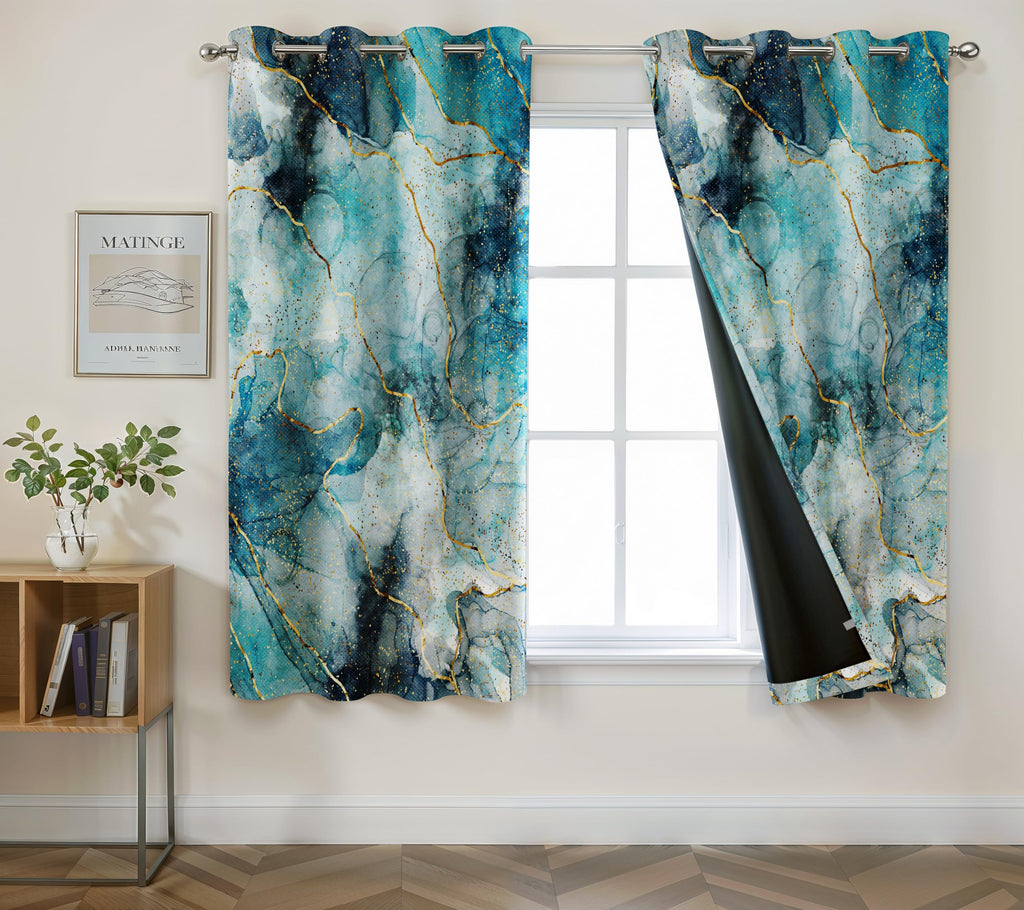 Digital Printed Blackout Curtains ,Diamonds Eyelets Tie Back For Window Room Doors , Heavy Quality Fabric Set Of 2