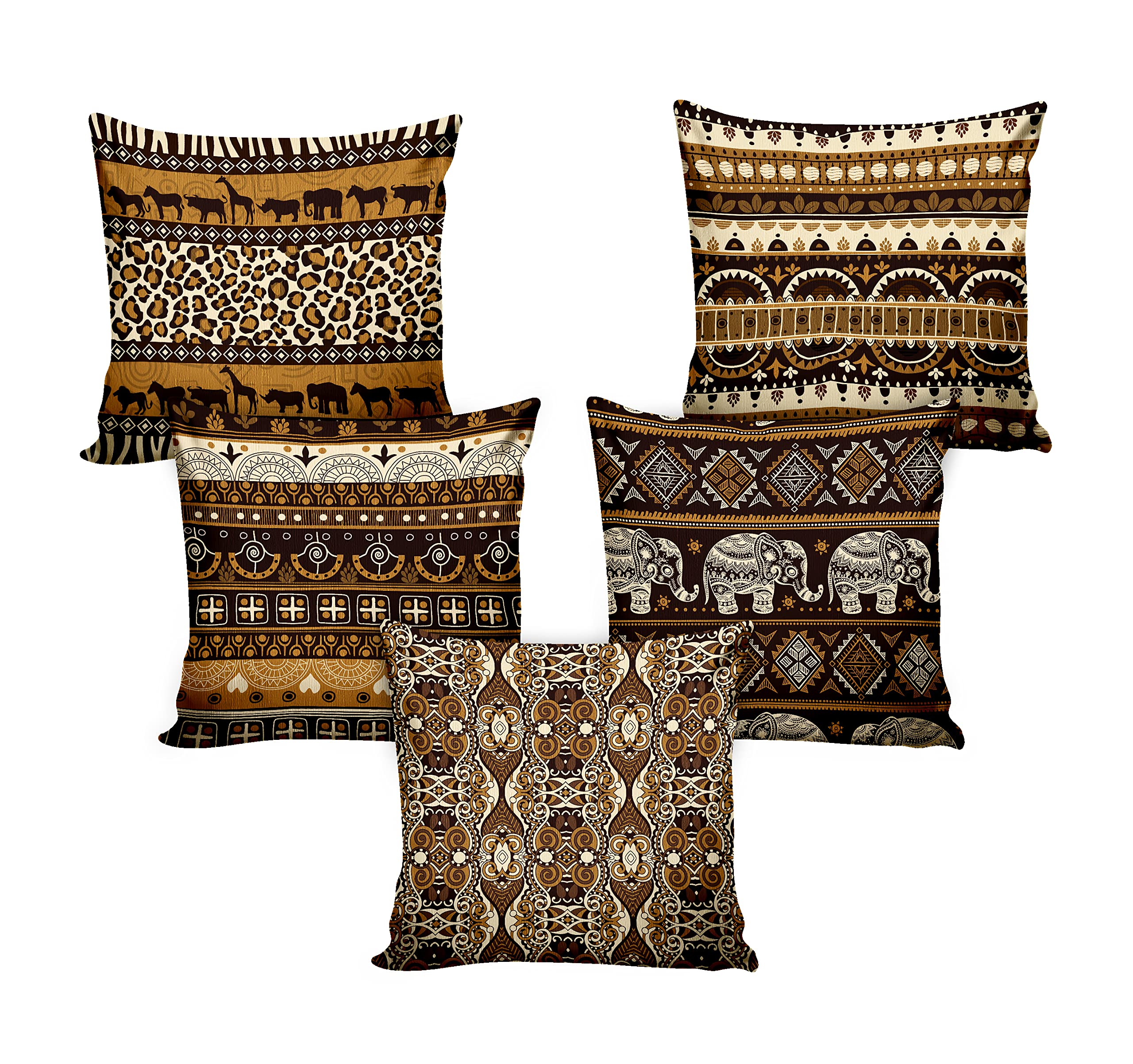 Ultimate Trends Digital Printed Soft Cotton Feel Polyester Decorative Cushion Cover, Modern Eligent Designs, Heavy Long Life Fabric, Set of 5