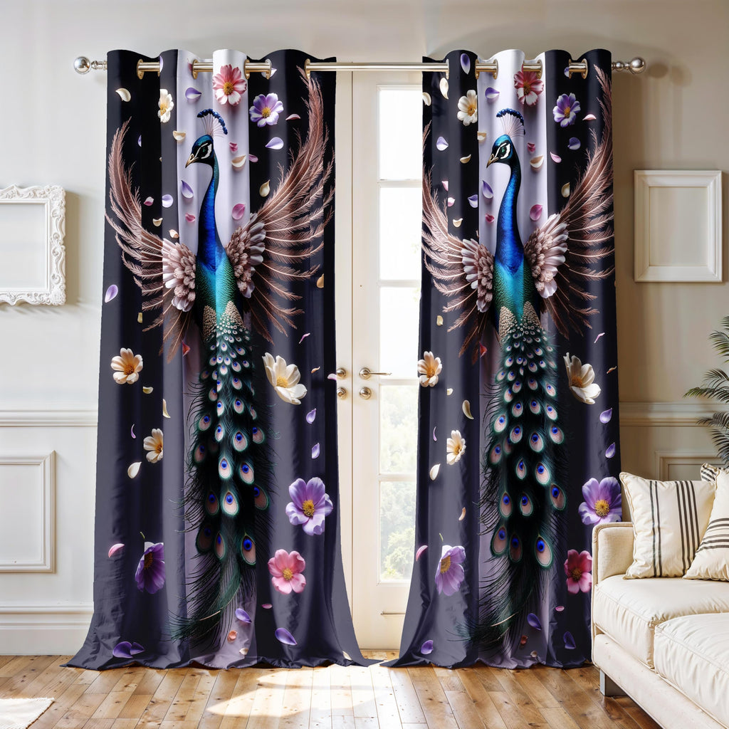 Ultimate Trends Digital Printed |Peacock Prints| Light Filtering Curtains For Windows & Doors | Multiple Styles & Colors | Set Of 2