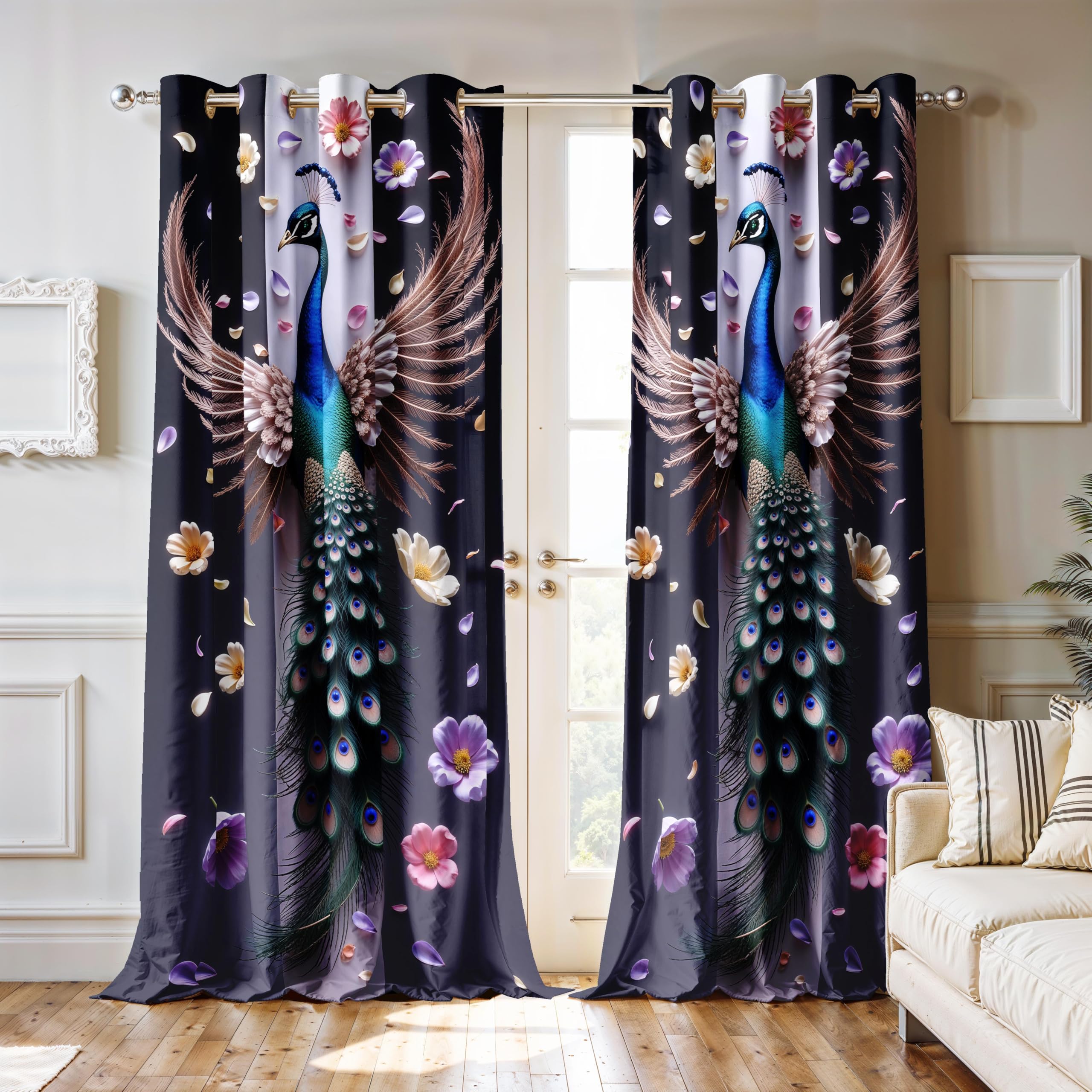 Ultimate Trends Digital Printed |Peacock Prints| Light Filtering Curtains For Windows & Doors | Multiple Styles & Colors | Set Of 2