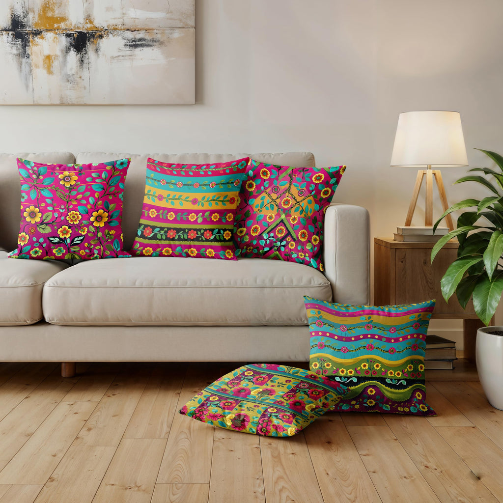 Ultimate Trends Digital Printed Soft Cotton Feel Polyester Decorative Cushion Cover, Modern Eligent Designs, Heavy Long Life Fabric, Set of 5