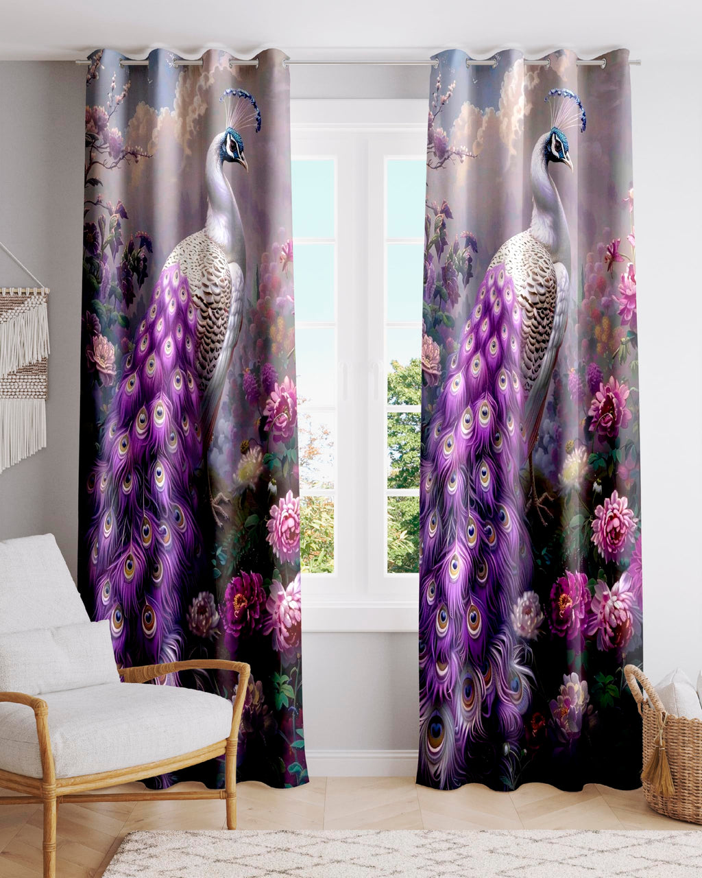 Ultimate Trends Digital Printed |Peacock Prints| Light Filtering Curtains For Windows & Doors | Multiple Styles & Colors | Set Of 2