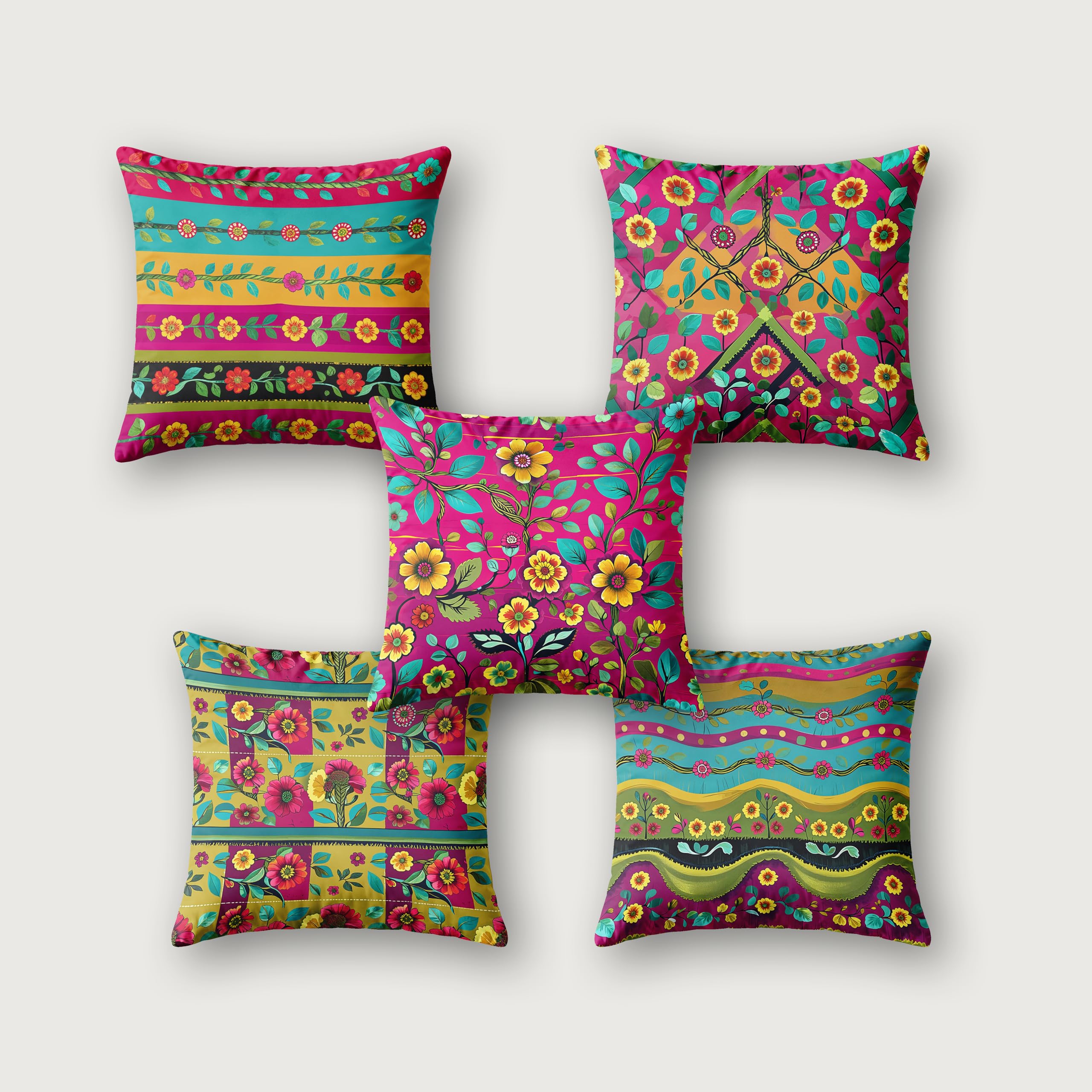 Ultimate Trends Digital Printed Soft Cotton Feel Polyester Decorative Cushion Cover, Modern Eligent Designs, Heavy Long Life Fabric, Set of 5