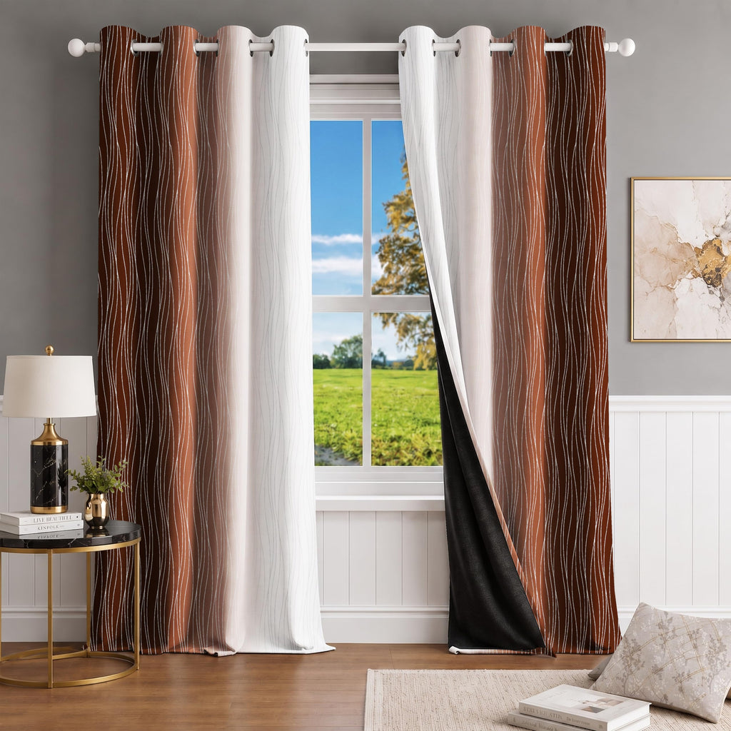 Ultimate Trends Ombre Blackout Curtains for Bedroom Room Darkening Curtains for Living Room,Energy Saving,Thermal Insulated Grommet Window Drapes, Brown And Greyish White , 5 FEET ,2 Panels