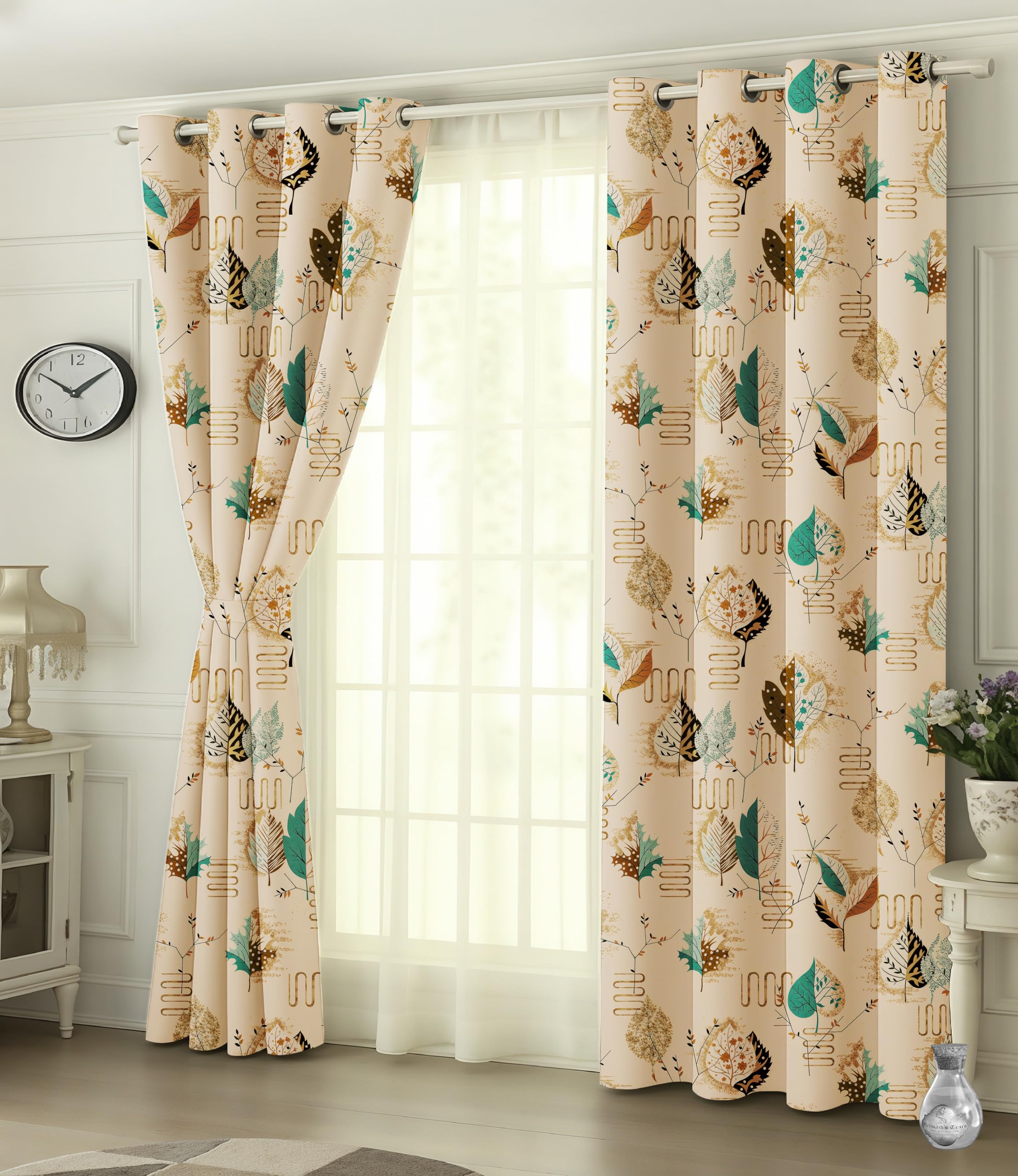 Digital Printed Blackout Curtains ,Diamonds Eyelets Tie Back For Window Room Doors , Heavy Quality Fabric Set Of 2