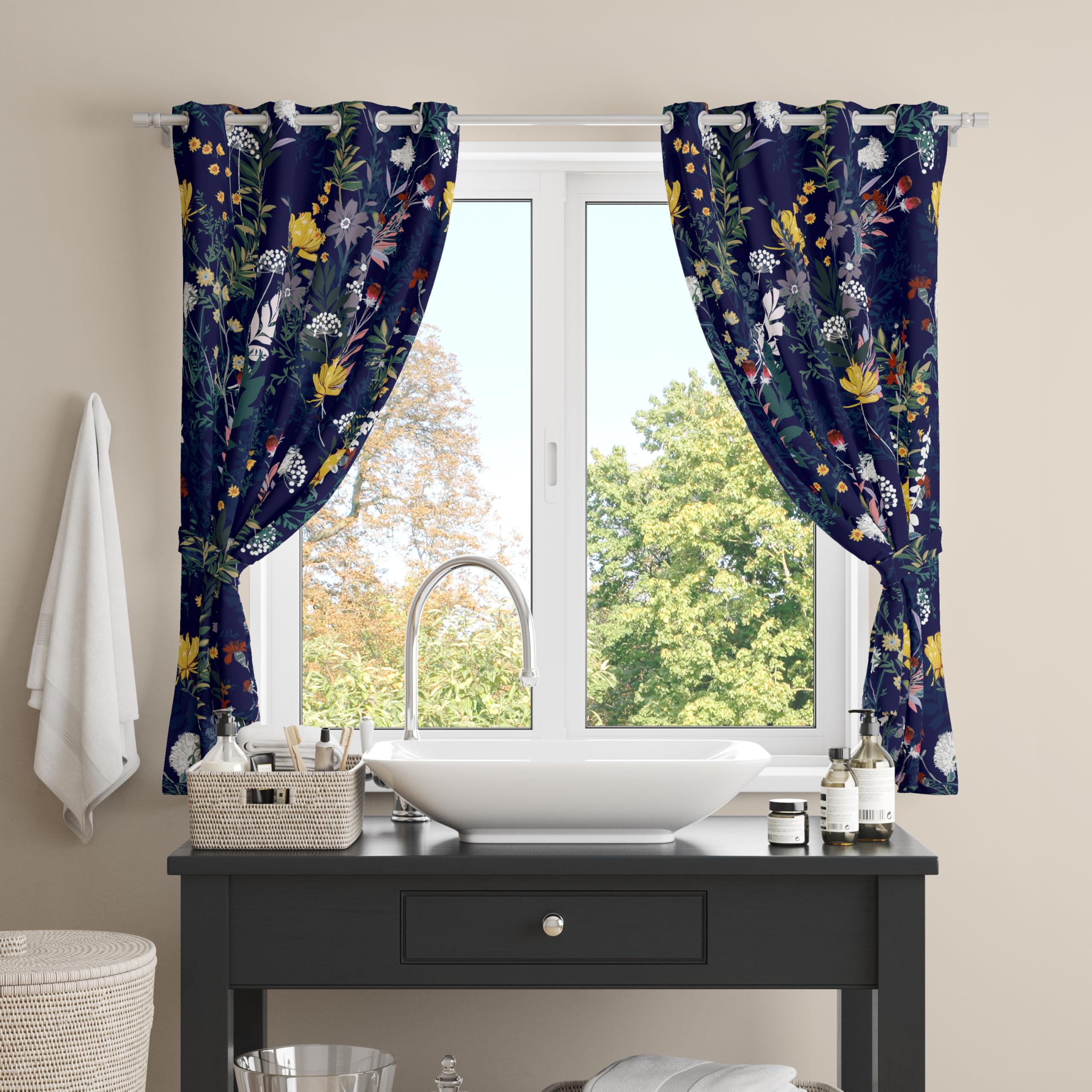 Digital Printed Blackout Curtains ,Diamonds Eyelets Tie Back For Window Room Doors , Heavy Quality Fabric Set Of 2