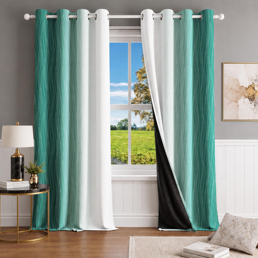Ultimate Trends Ombre Blackout Curtains for Bedroom Room Darkening Curtains for Living Room,Energy Saving,Thermal Insulated Grommet Window Drapes, Aqua And Greyish White , 5 FEET ,2 Panels