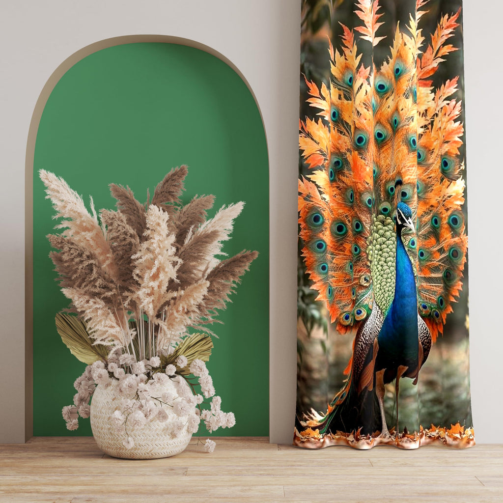 Ultimate Trends Digital Printed |Peacock Prints| Light Filtering Curtains For Windows & Doors | Multiple Styles & Colors | Set Of 2