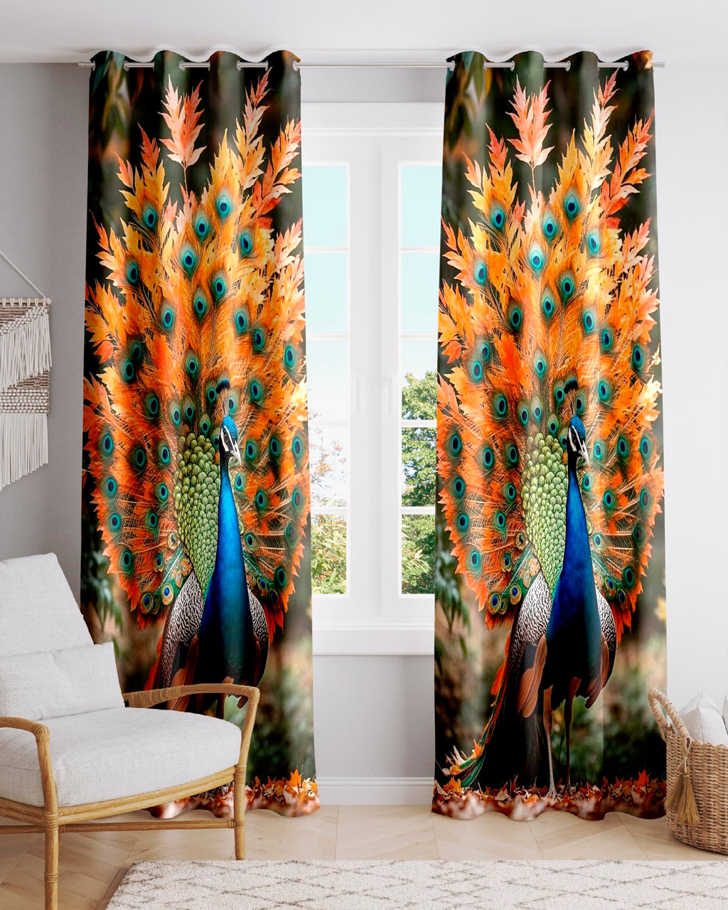 Ultimate Trends Digital Printed |Peacock Prints| Light Filtering Curtains For Windows & Doors | Multiple Styles & Colors | Set Of 2