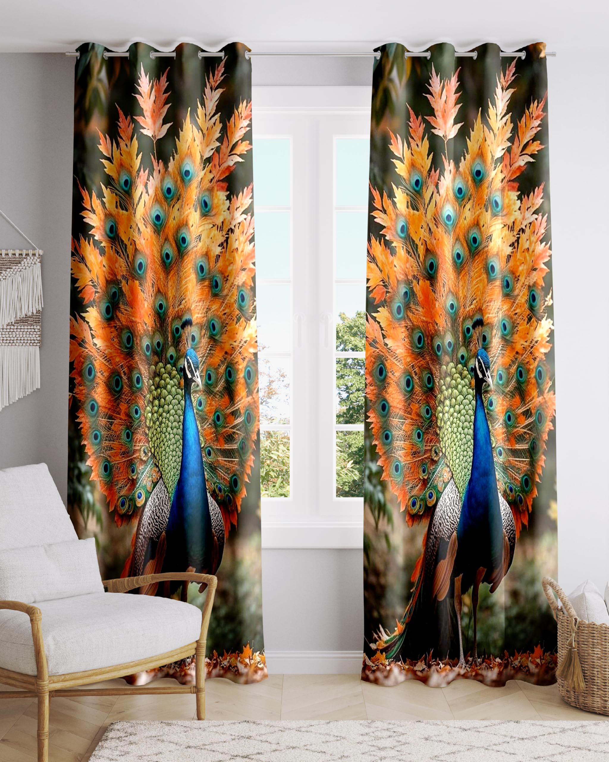 Ultimate Trends Digital Printed |Peacock Prints| Light Filtering Curtains For Windows & Doors | Multiple Styles & Colors | Set Of 2