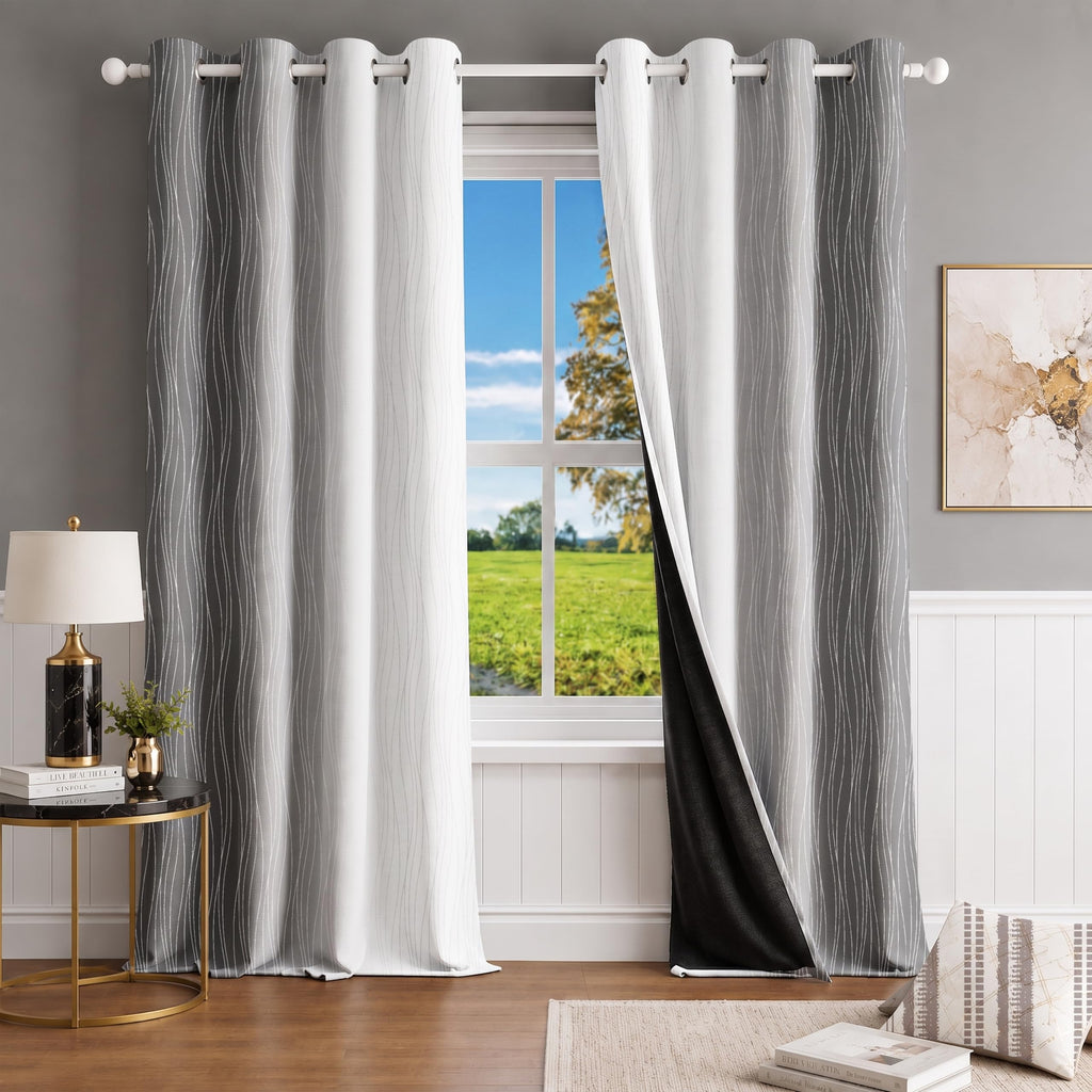 Ultimate Trends Ombre Blackout Curtains for Bedroom Room Darkening Curtains for Living Room,Energy Saving,Thermal Insulated Grommet Window Drapes, Grey And Greyish White , 5 FEET ,2 Panels